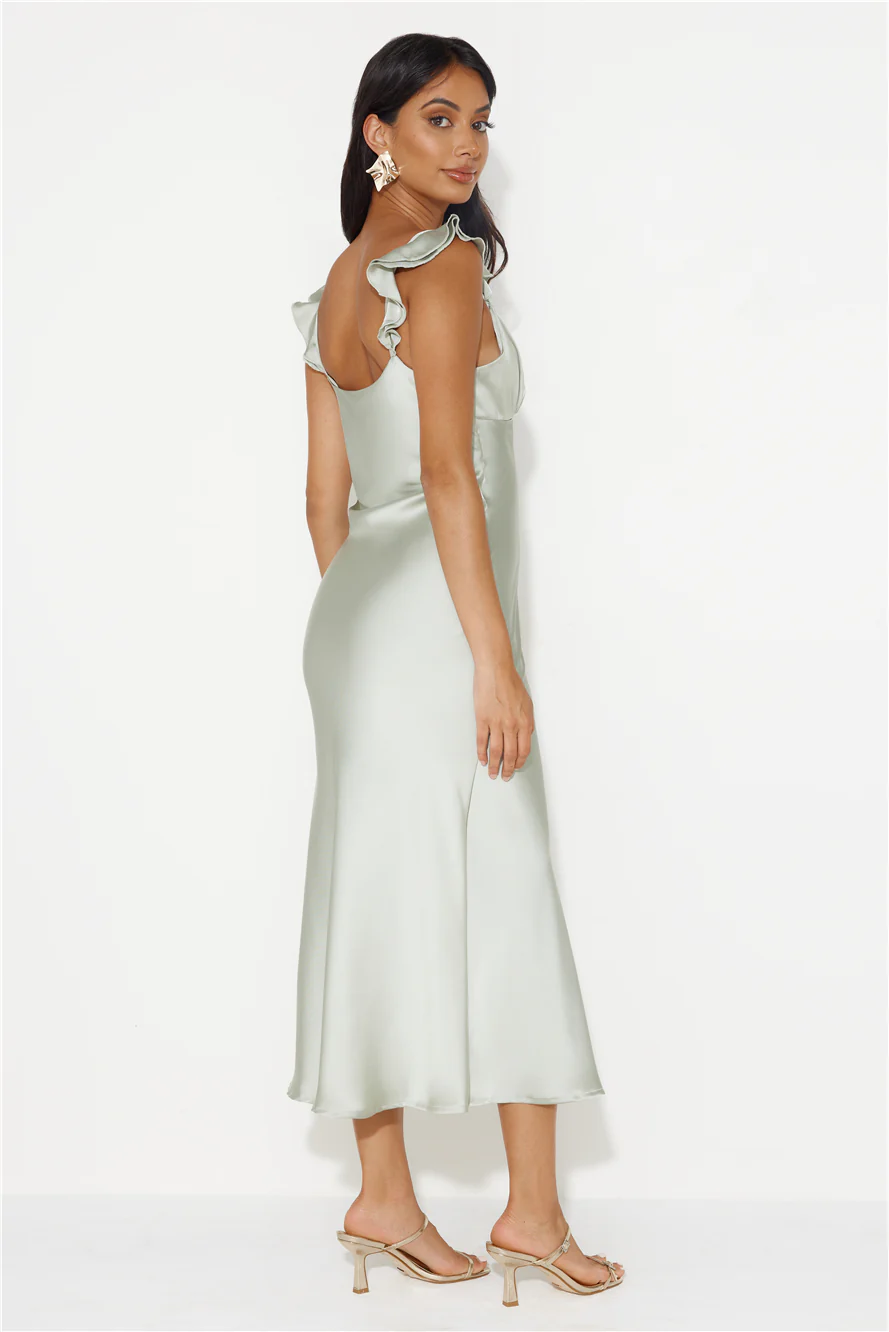 Dance With Fireflies Satin Midi Dress Sage