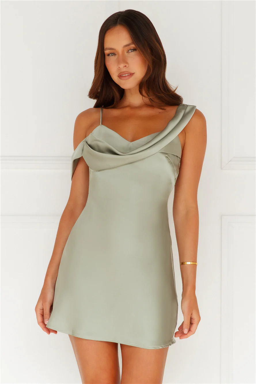 Slip Into Elegance Satin Mini Dress Sage
