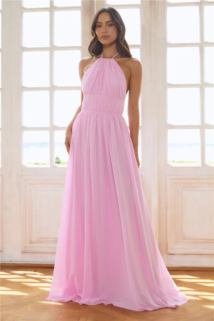 Luxuriously Stylish Halter Maxi Dress Pink