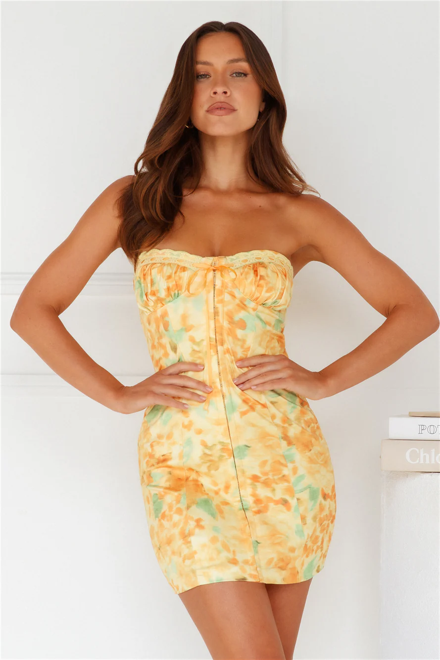 Midday Sun Strapless Mini Dress Yellow