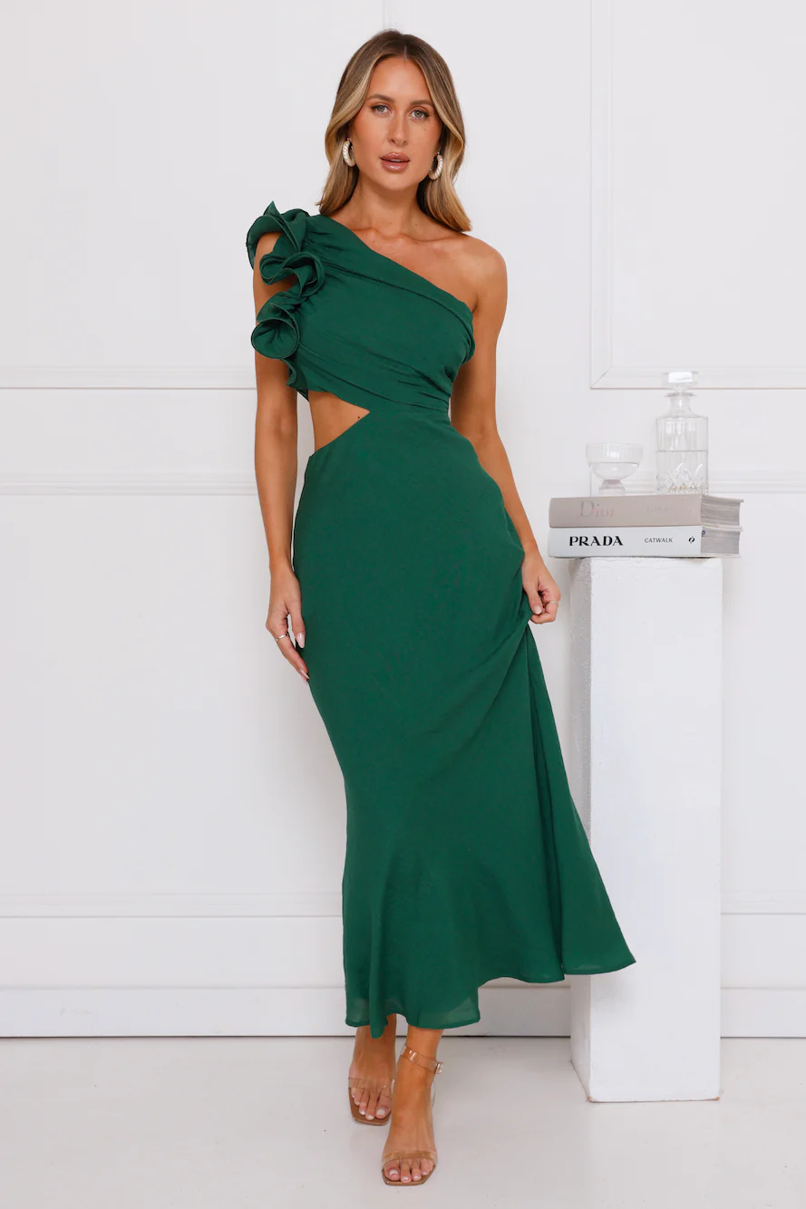 In These Moments One Shoulder Maxi Dress Green