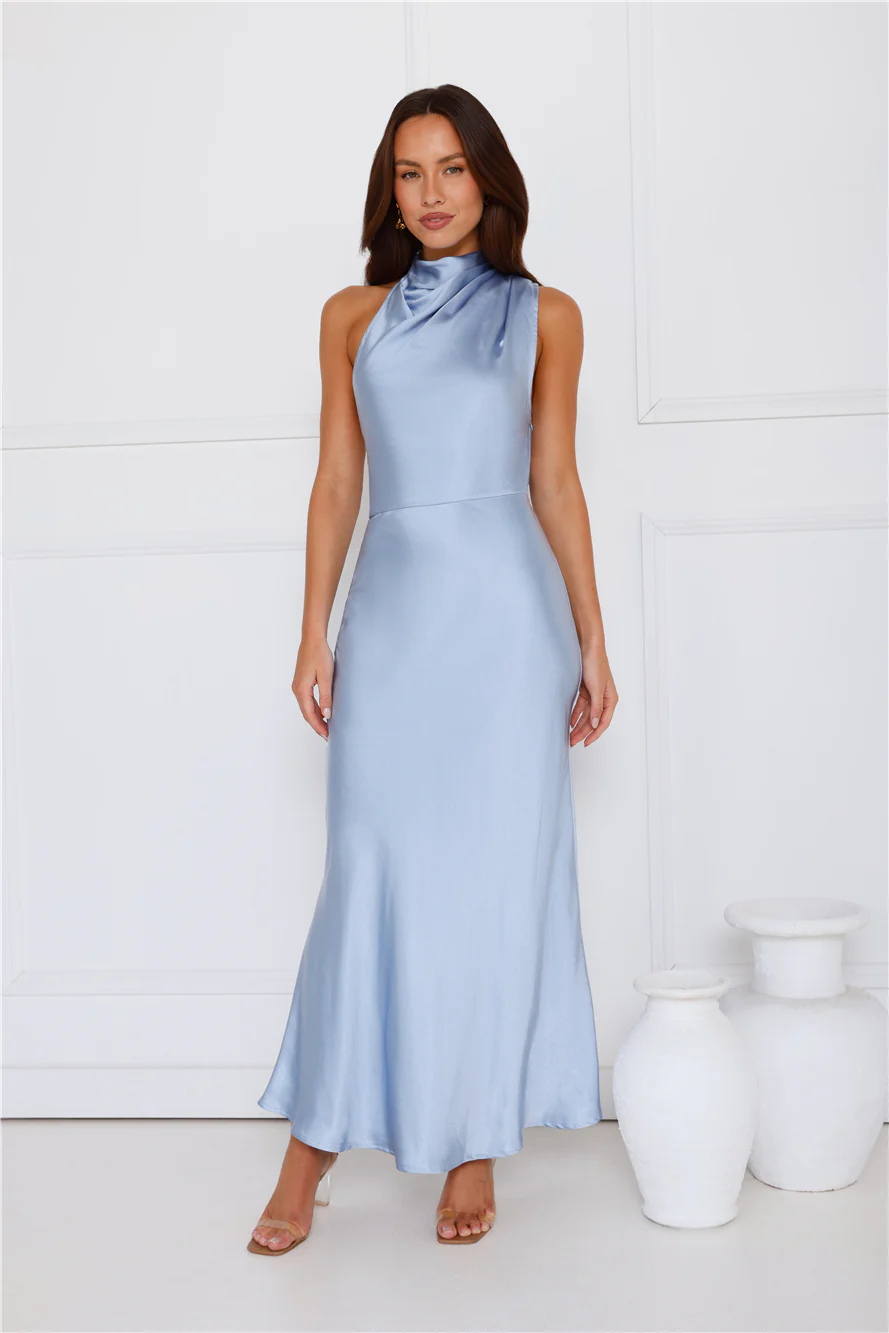 Formal Luxe Satin Maxi Dress Blue