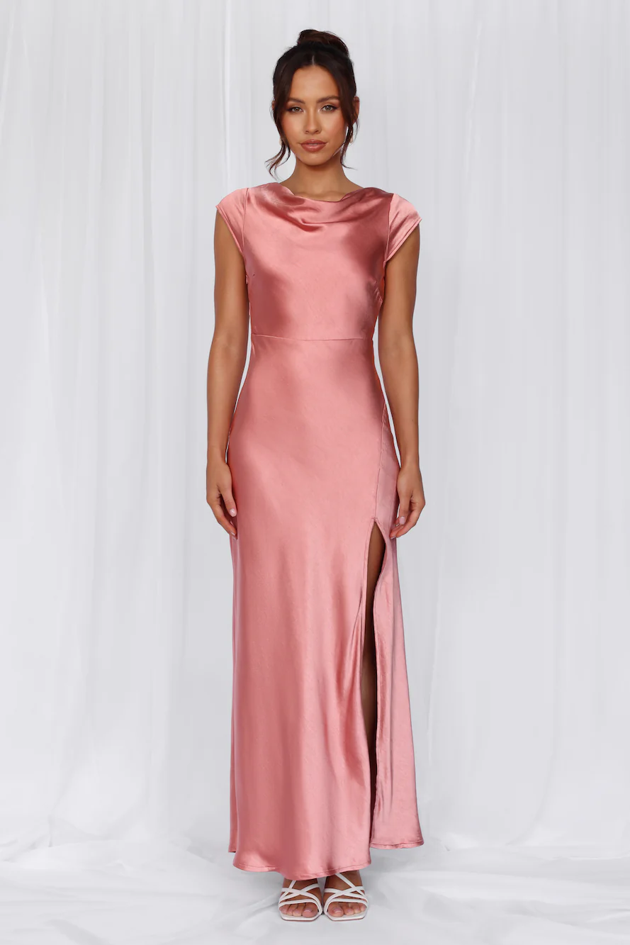 HELLO MOLLY The Valentina Cap Sleeve Satin Maxi Dress Rose