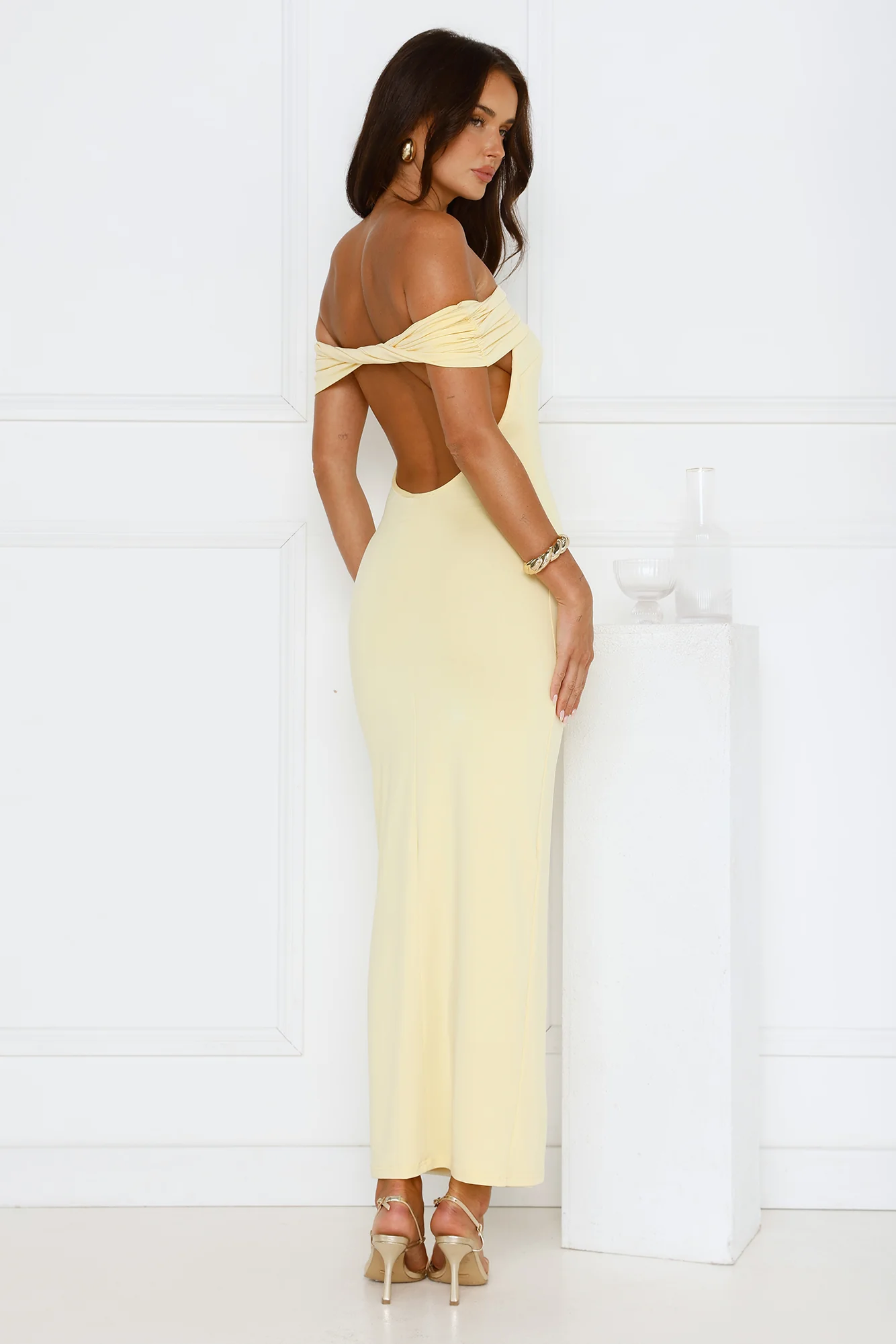 Soft Whispers Off Shoulder Maxi Dress Yellow