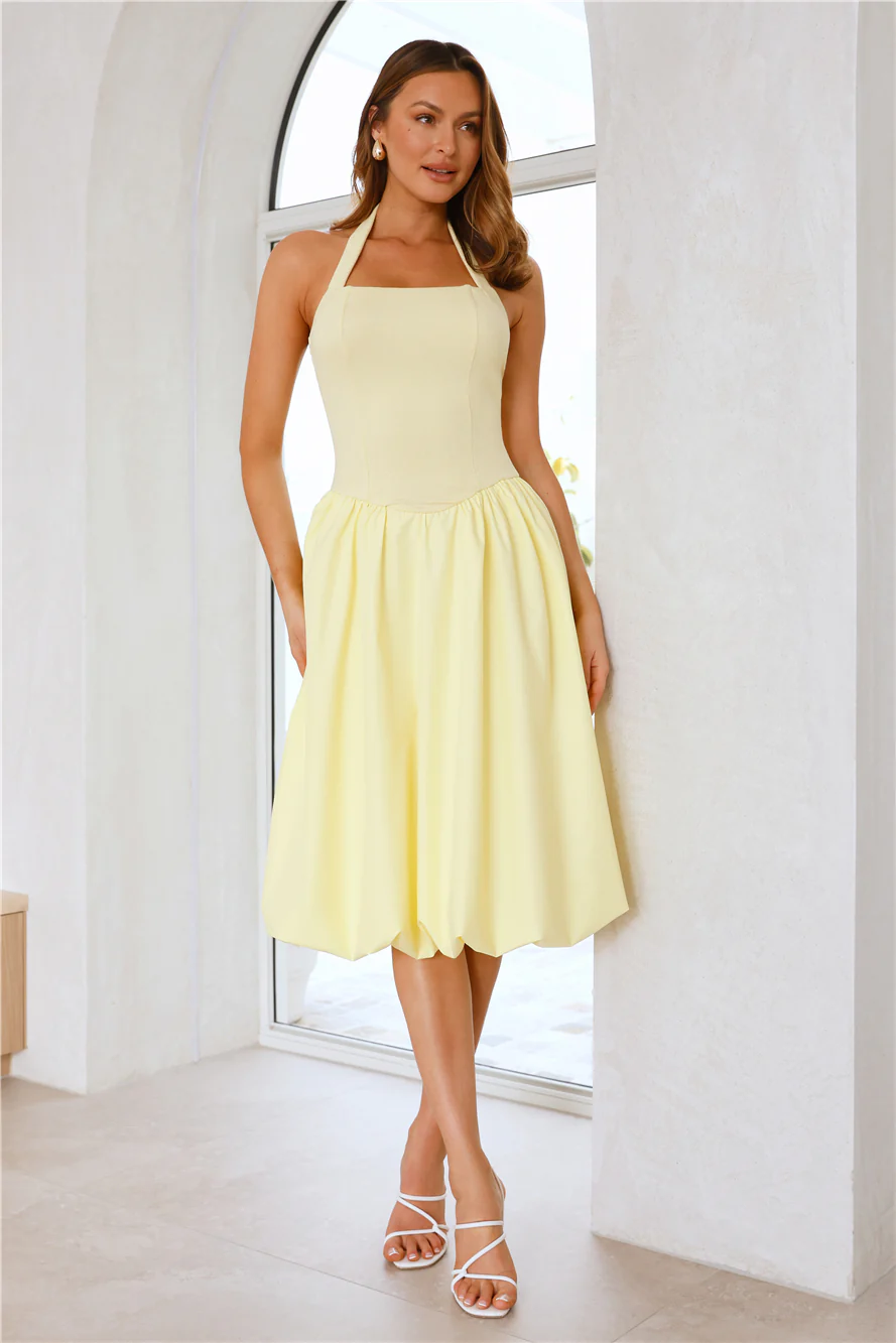 Rising Stars Halter Bubble Midi Dress Yellow