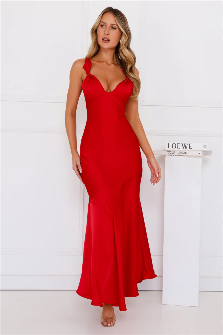 Graceful Essence Satin Maxi Dress Red