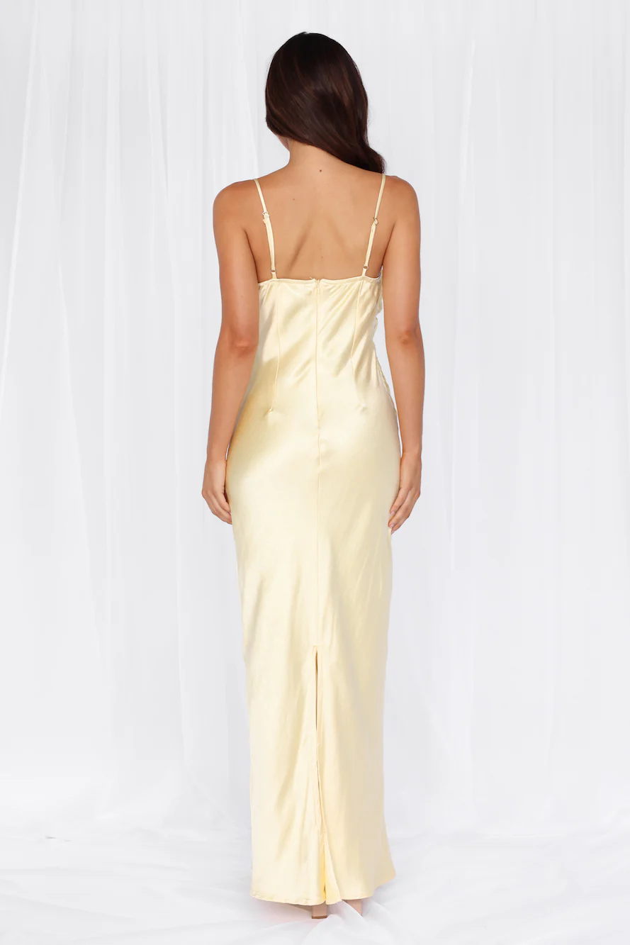 The Madeline Cowl Satin Maxi Dress Yellow