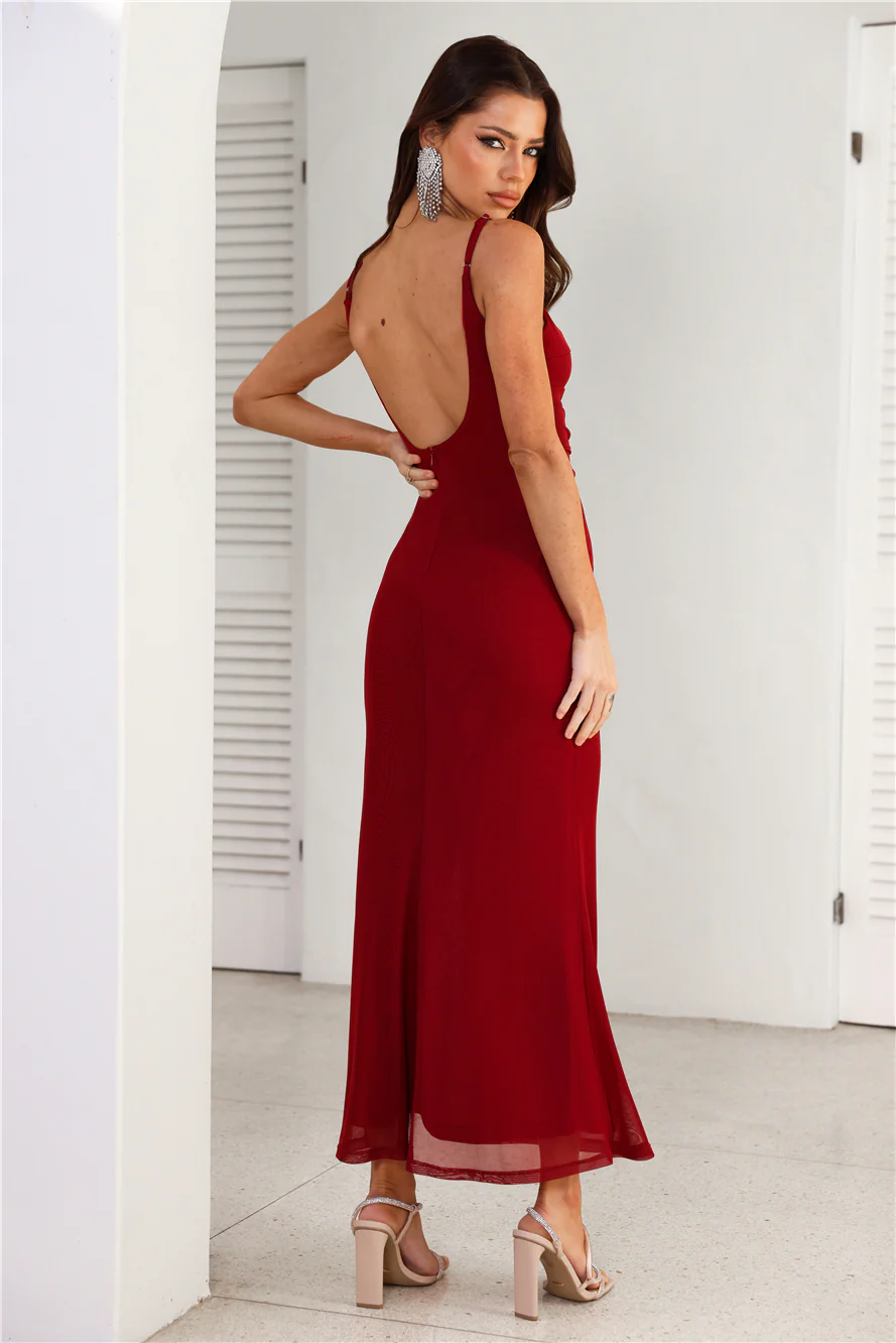 Cool Aunt Vibes Mesh Maxi Dress Burgundy