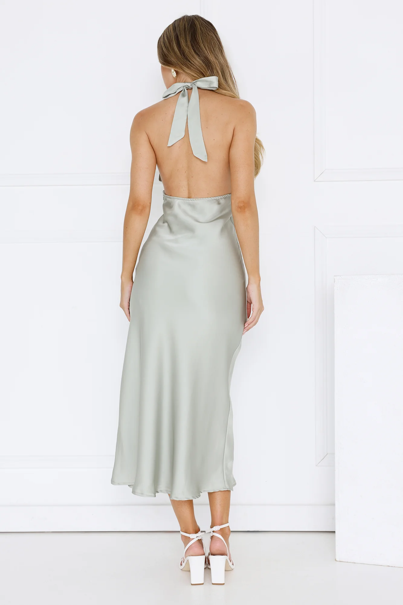 Suki Satin Halter Midi Dress Sage