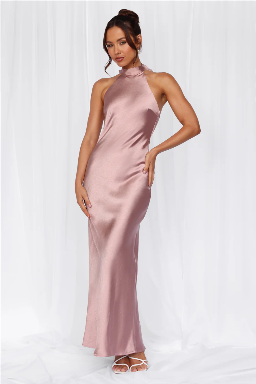 The Cleo Halter Satin Maxi Dress Dusty Pink