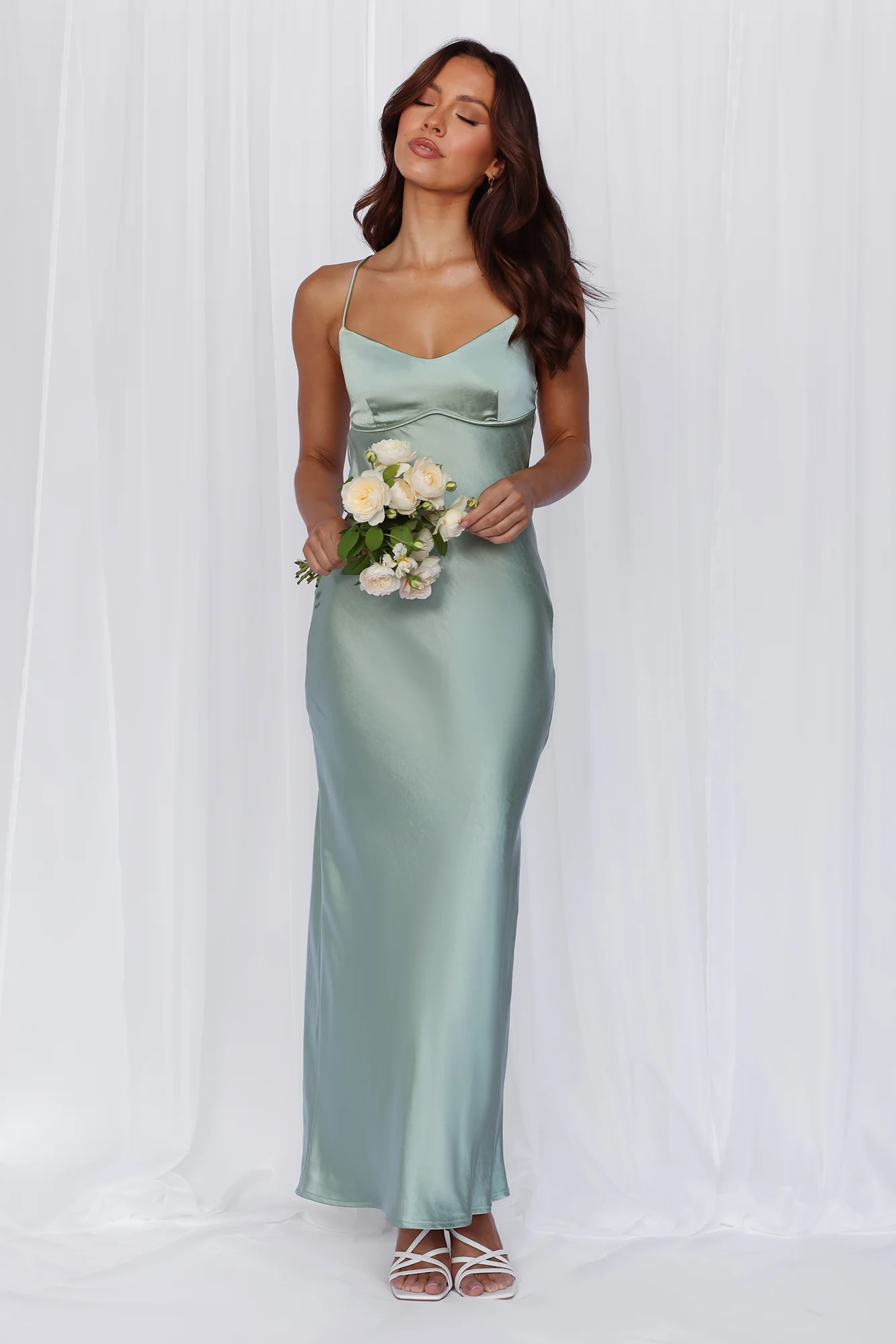 HELLO MOLLY The Samara Satin Maxi Dress Sage