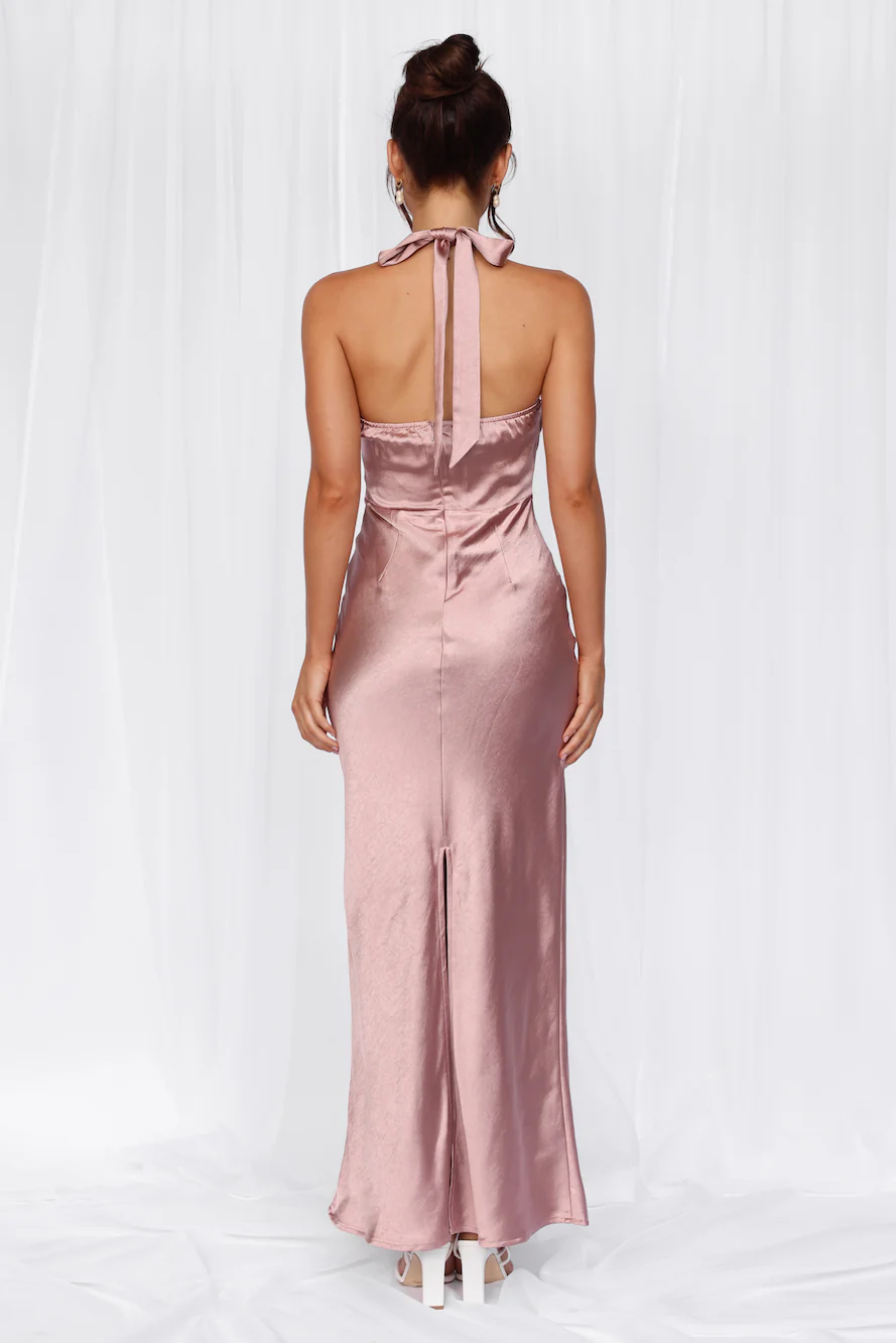 The Cleo Halter Satin Maxi Dress Dusty Pink