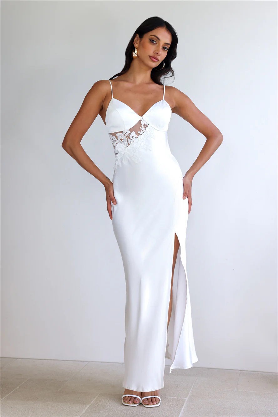 Goddess Of Dawn Satin Maxi Dress White