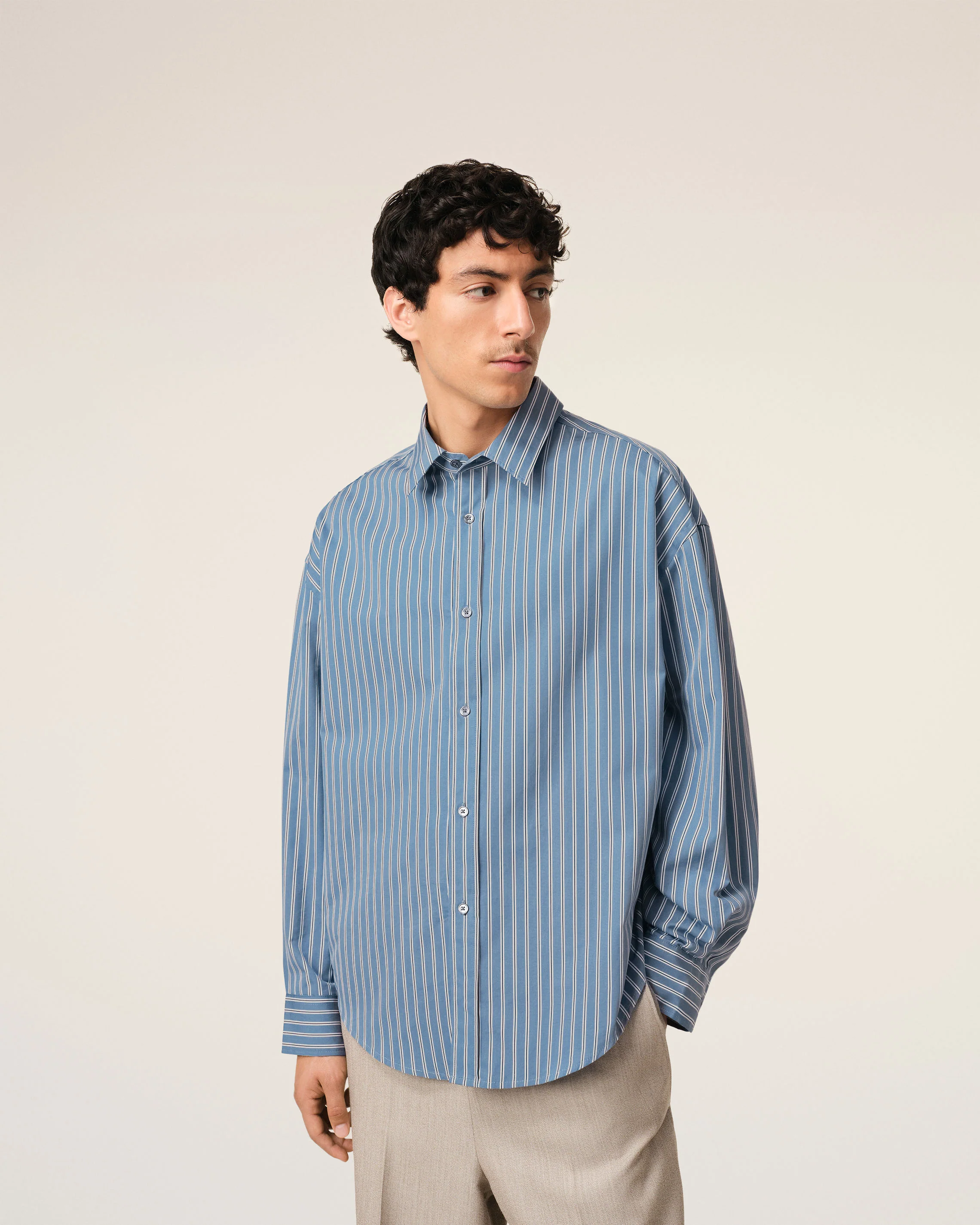 Blue Cotton Boxy Fit Shirt