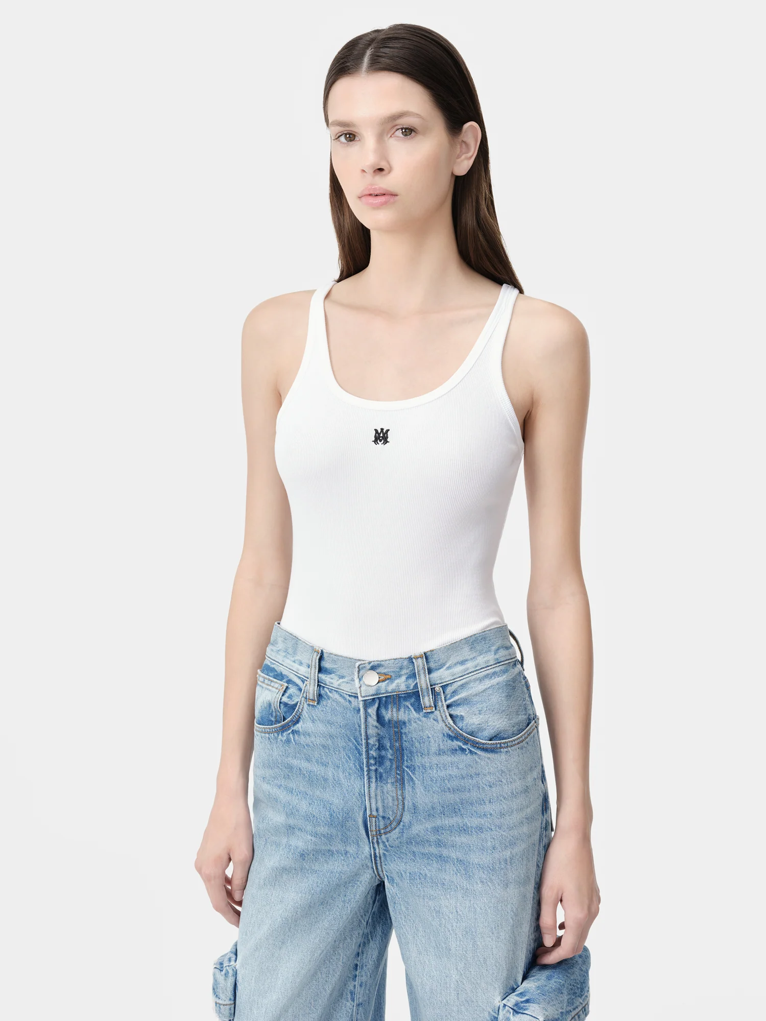 WOMEN - WOMEN'S MA EMBROIDERED RIBBED TANK - White