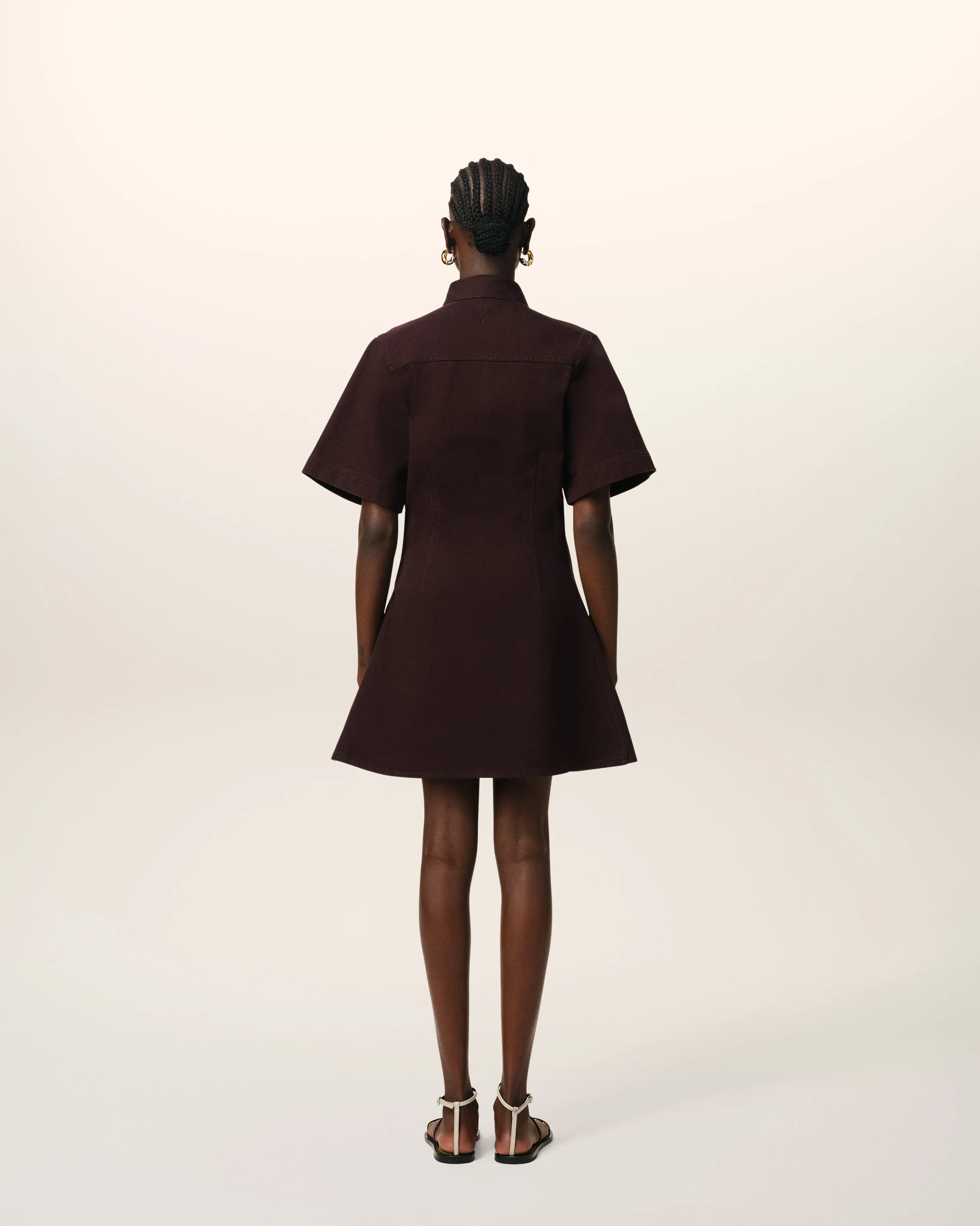 Burgundy Cotton Short Sleeve Shirt Dress