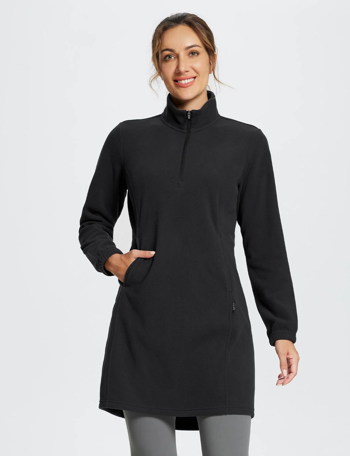 Long-Sleeve Quarter Zip Thermal Tunic Dress