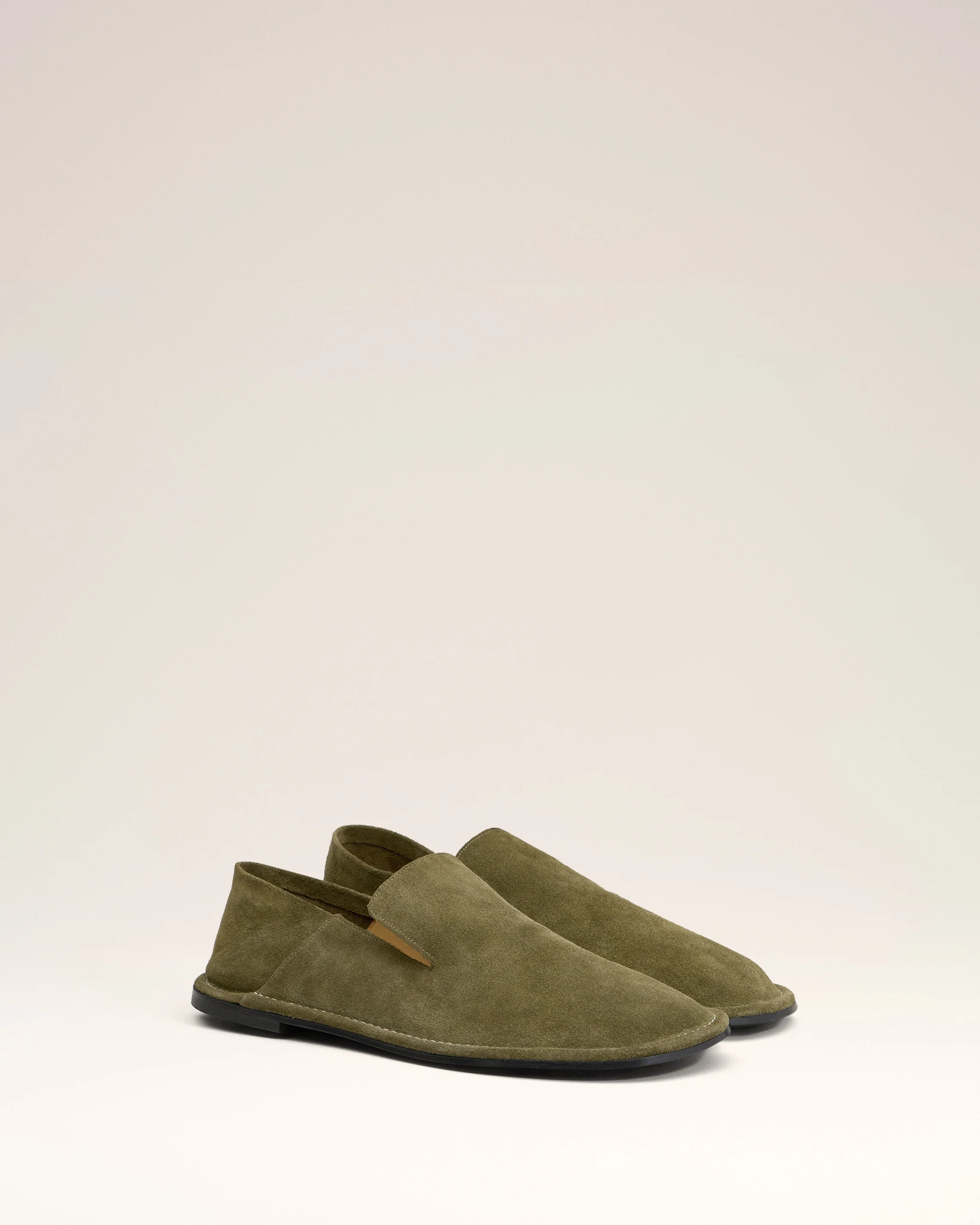 Khaki Leather Midi Slippers