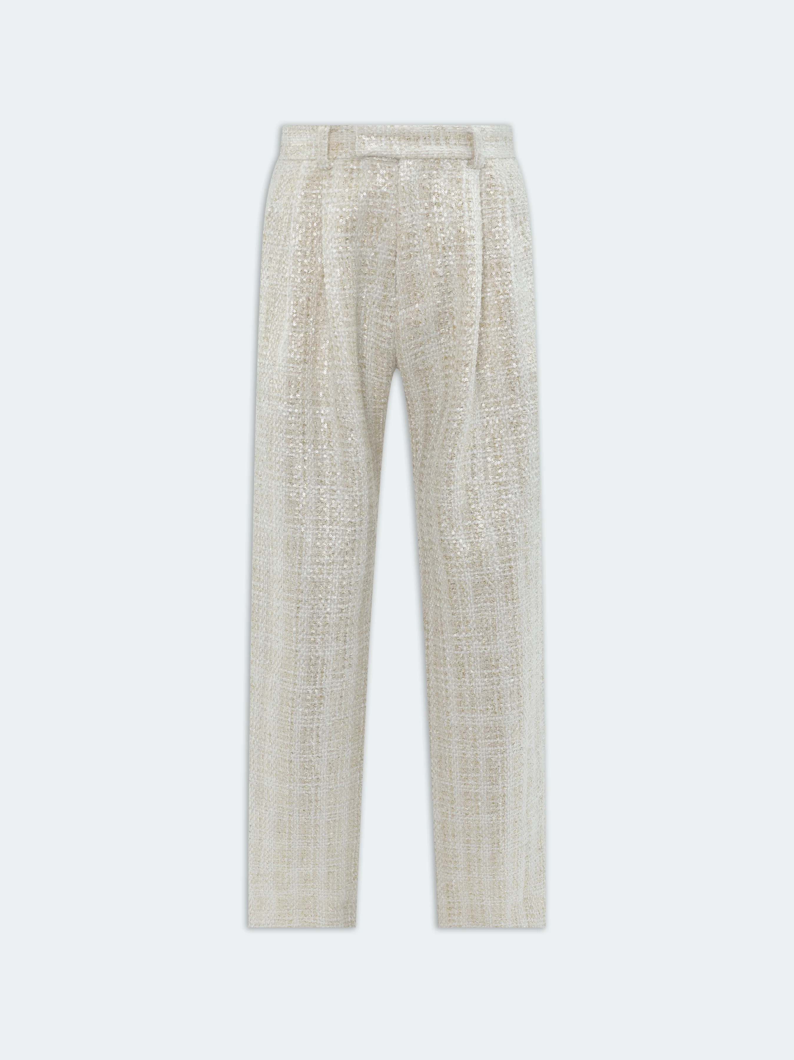 SEQUIN BOUCLE DOUBLE PLEATED PANT - Alabaster