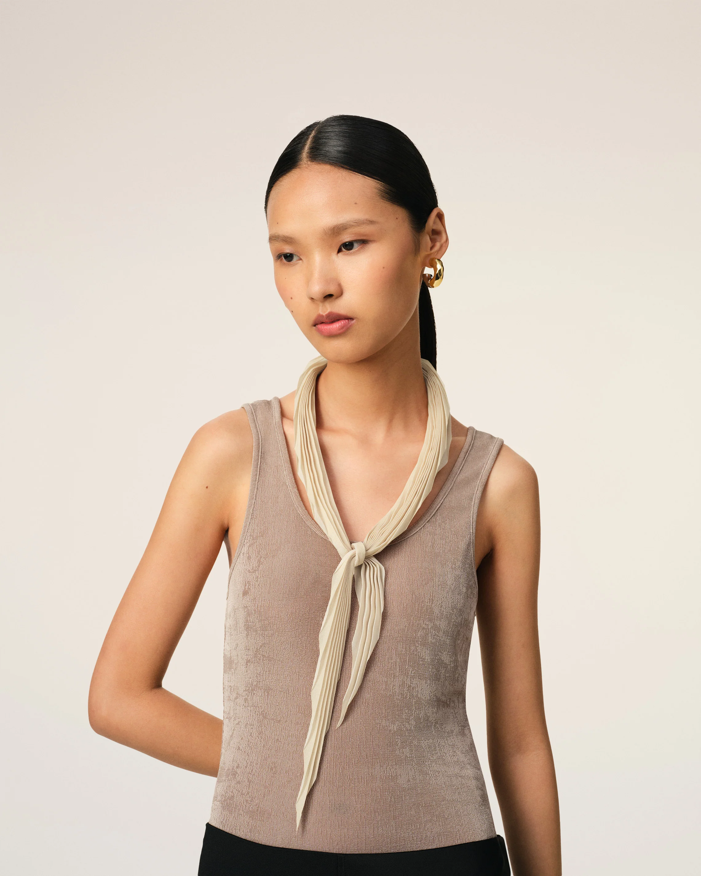 Beige Pleated Diamond Shaped Scarf