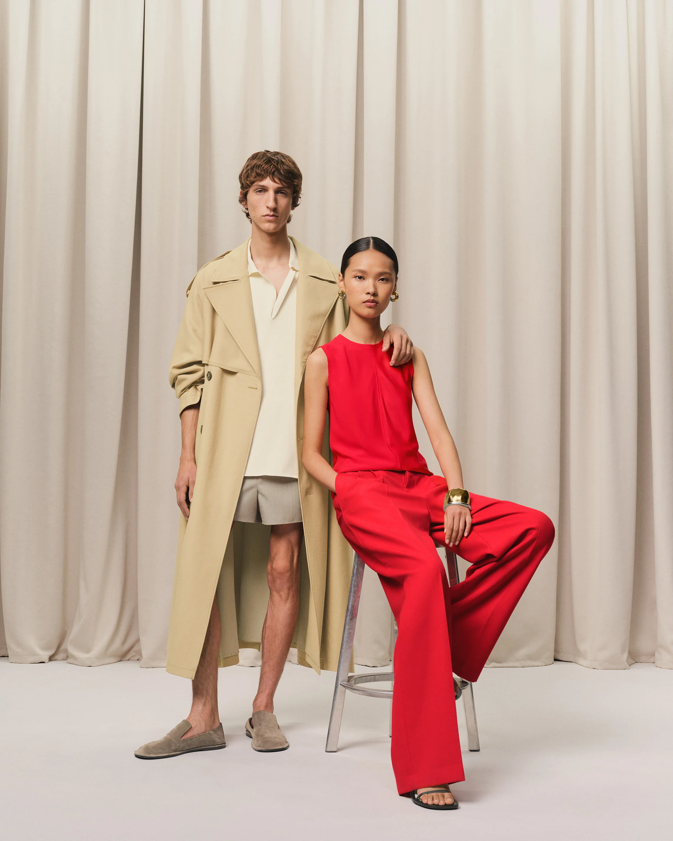 Red Wool High Waist Large Trousers