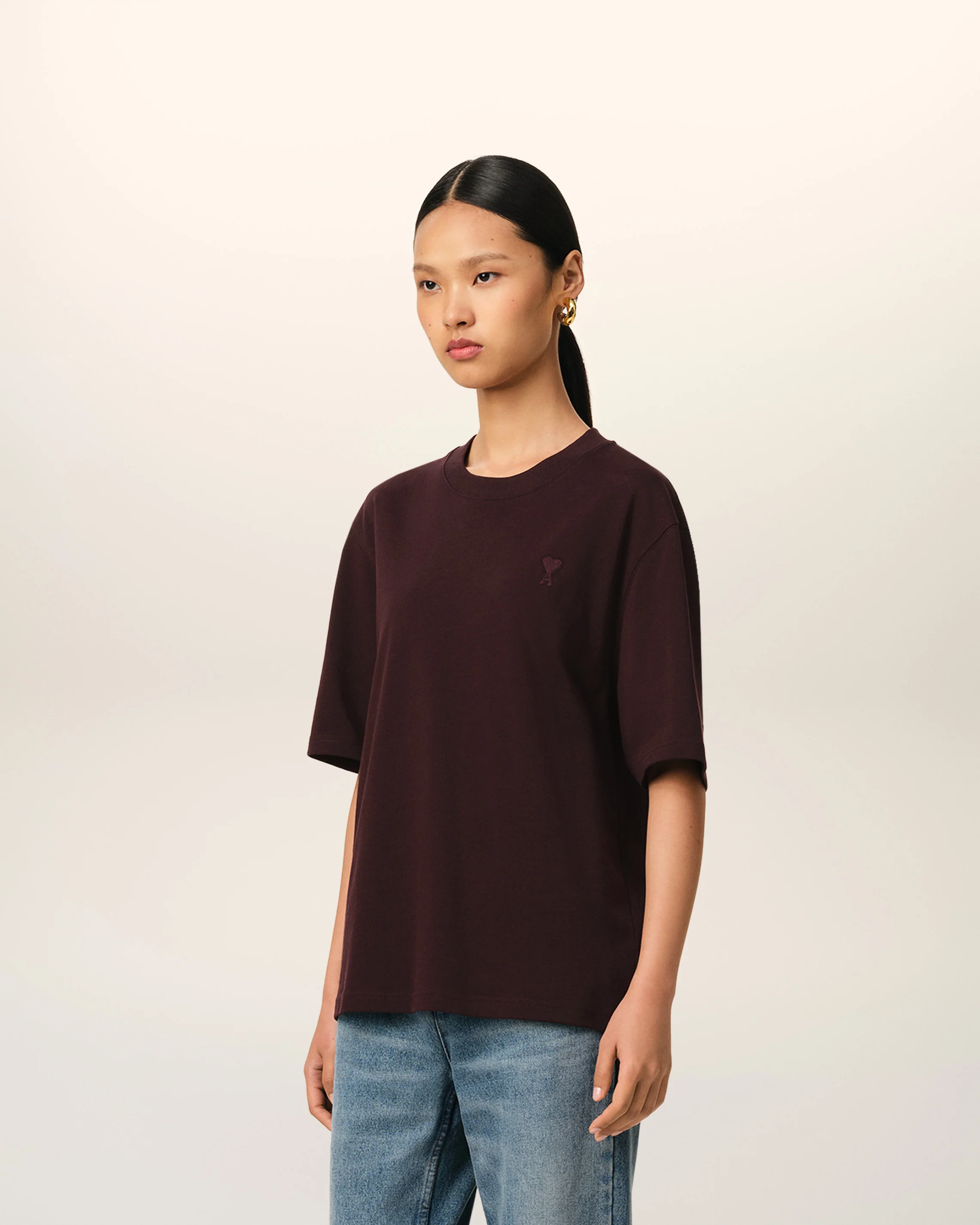 Burgundy Cotton Tonal Ami de Coeur T-Shirt