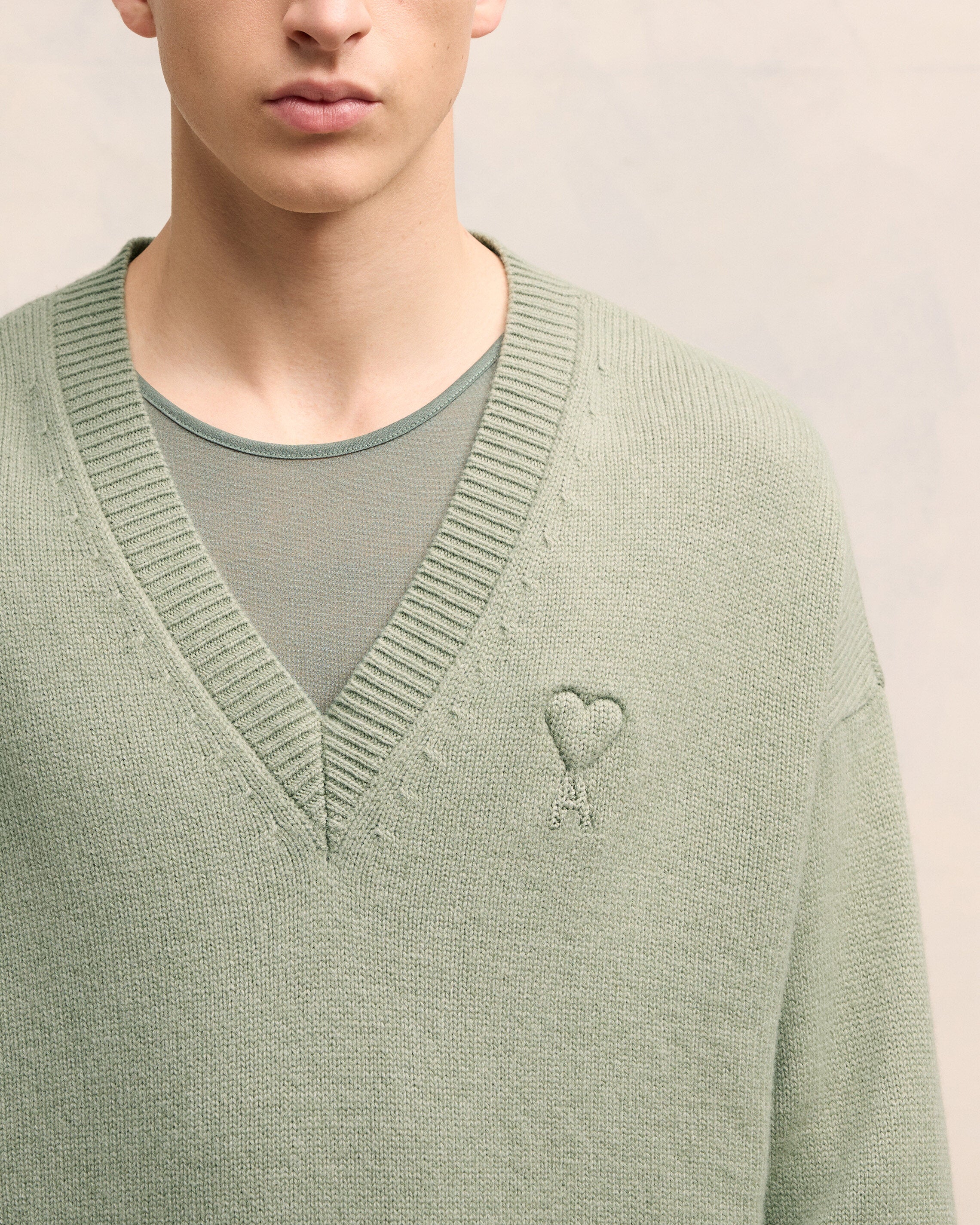 Embossed Ami de Coeur V Neck Sweater