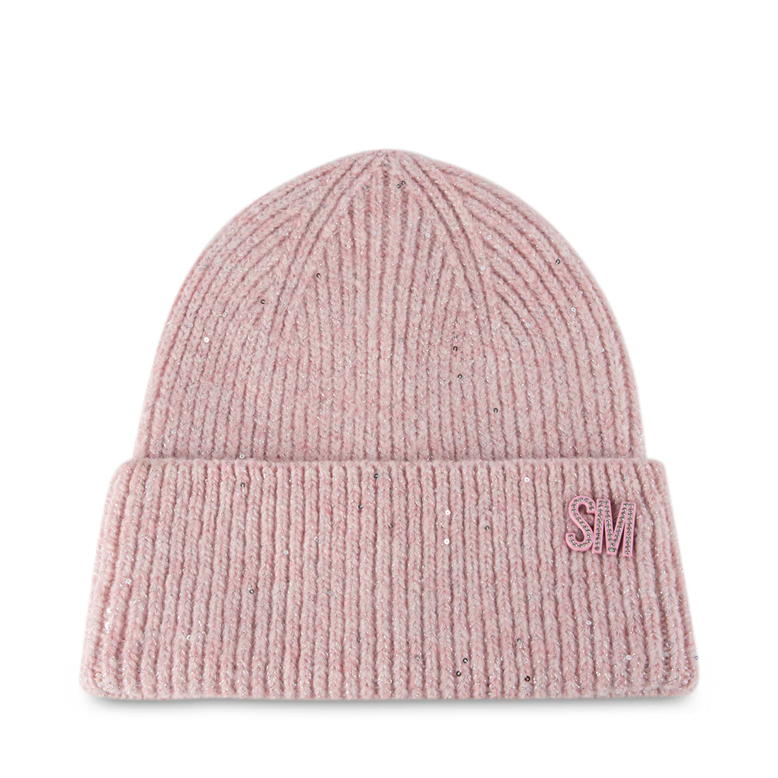 METALLIC THREAD  RIB BEANIE PINK