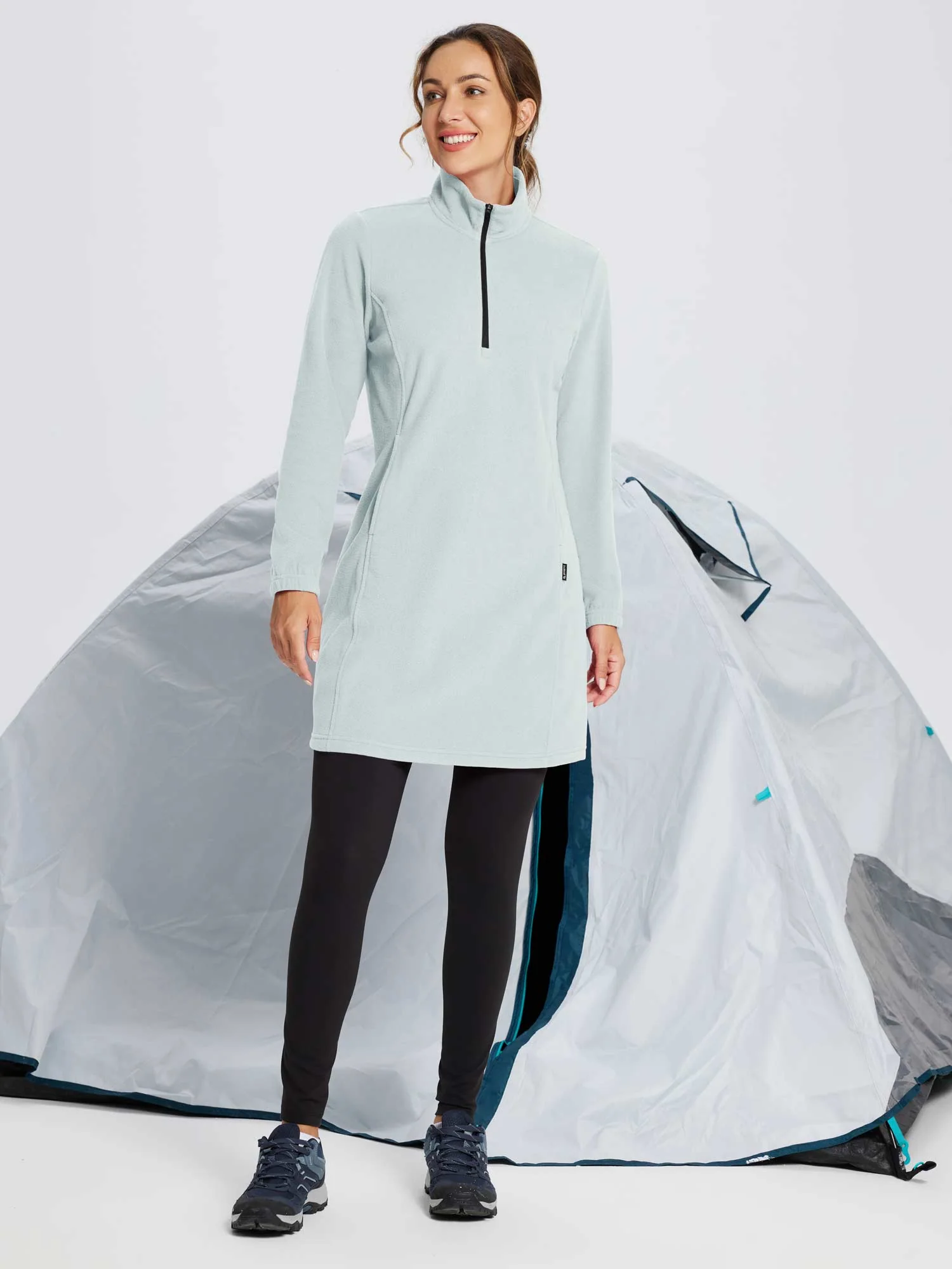 Long-Sleeve Quarter Zip Thermal Tunic Dress