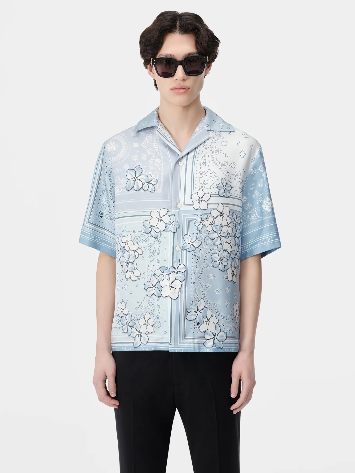 BANDANA FLORAL BOWLING SHIRT - Cerulean