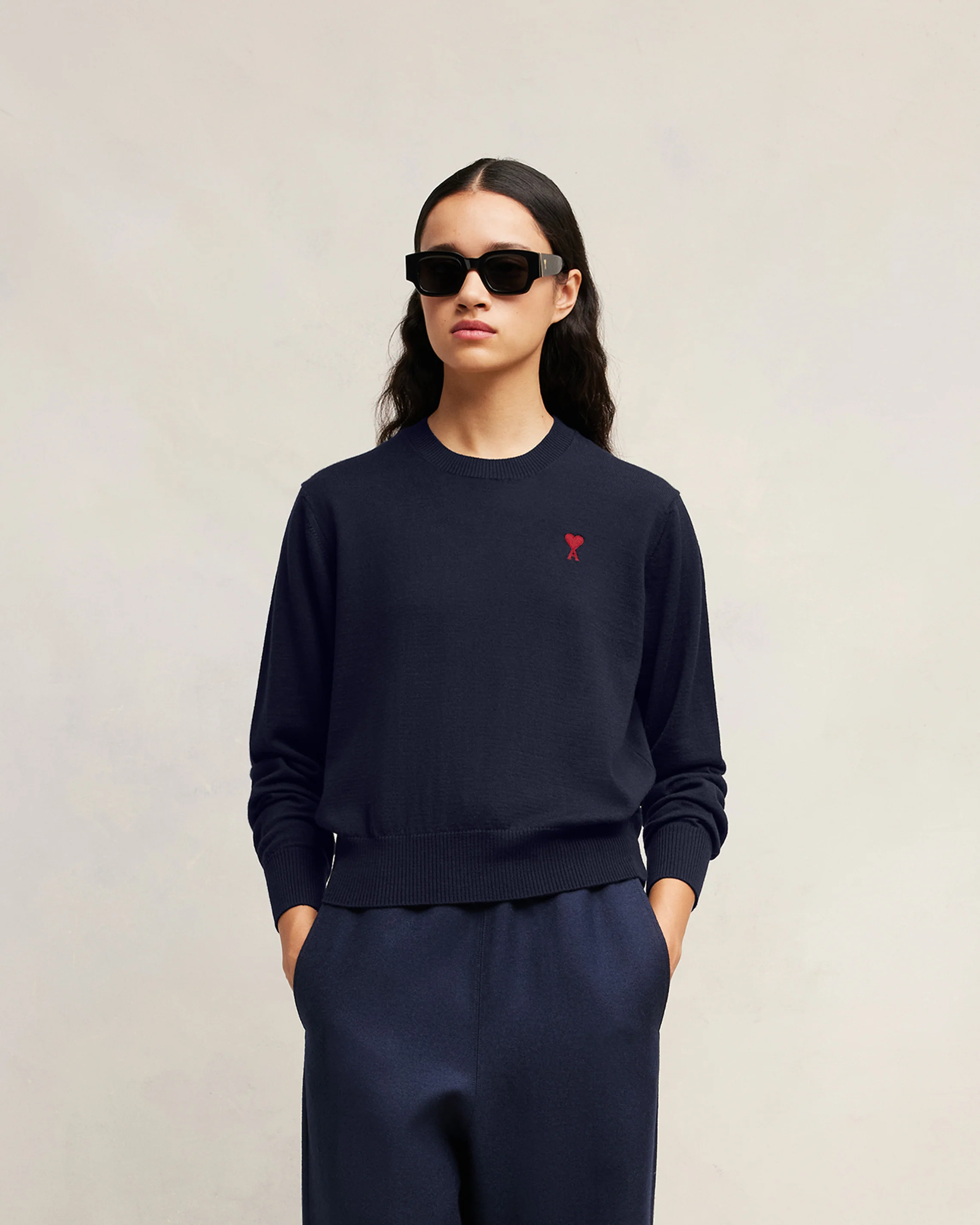 Navy Wool Ami de Coeur Crew Neck Sweater