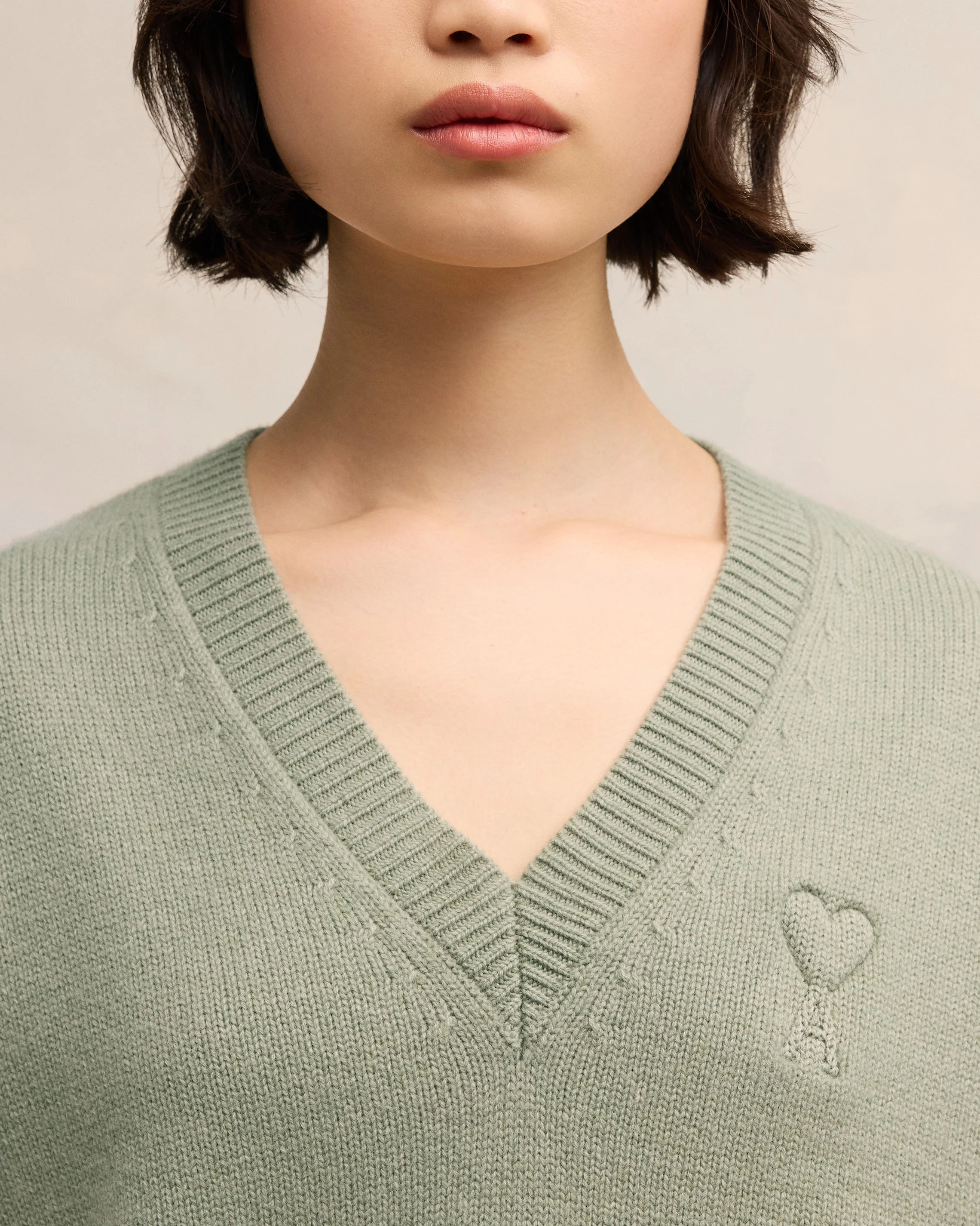 Embossed Ami de Coeur V Neck Sweater