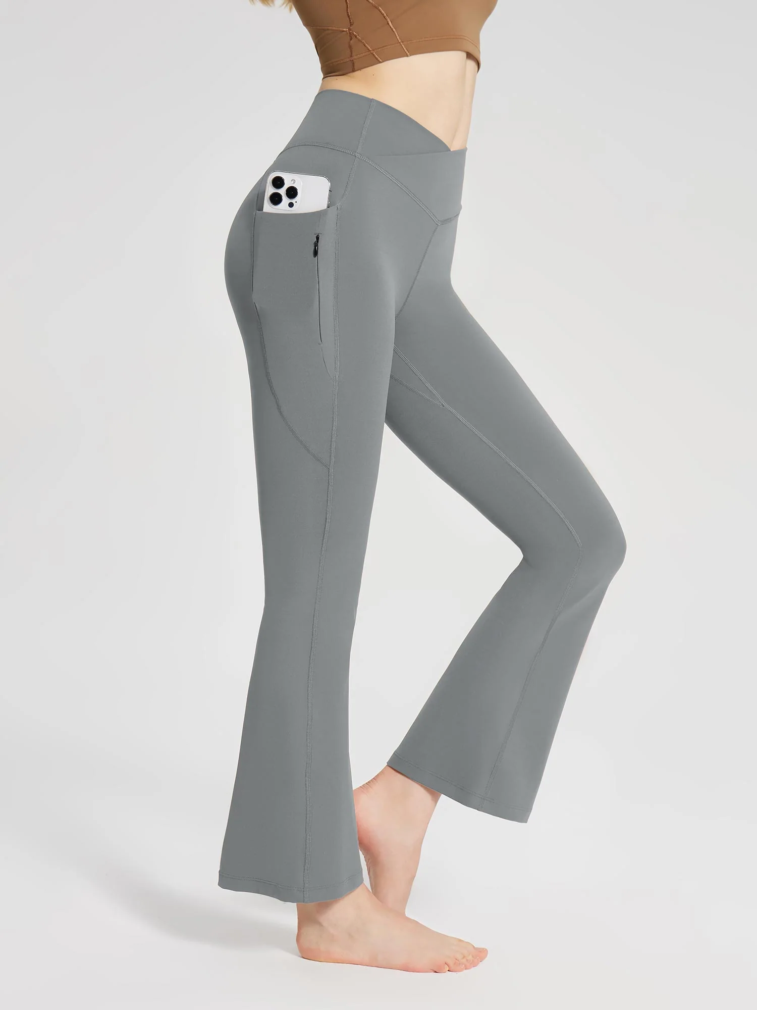 Lycra Cross-Waist Zippered Flared Pants