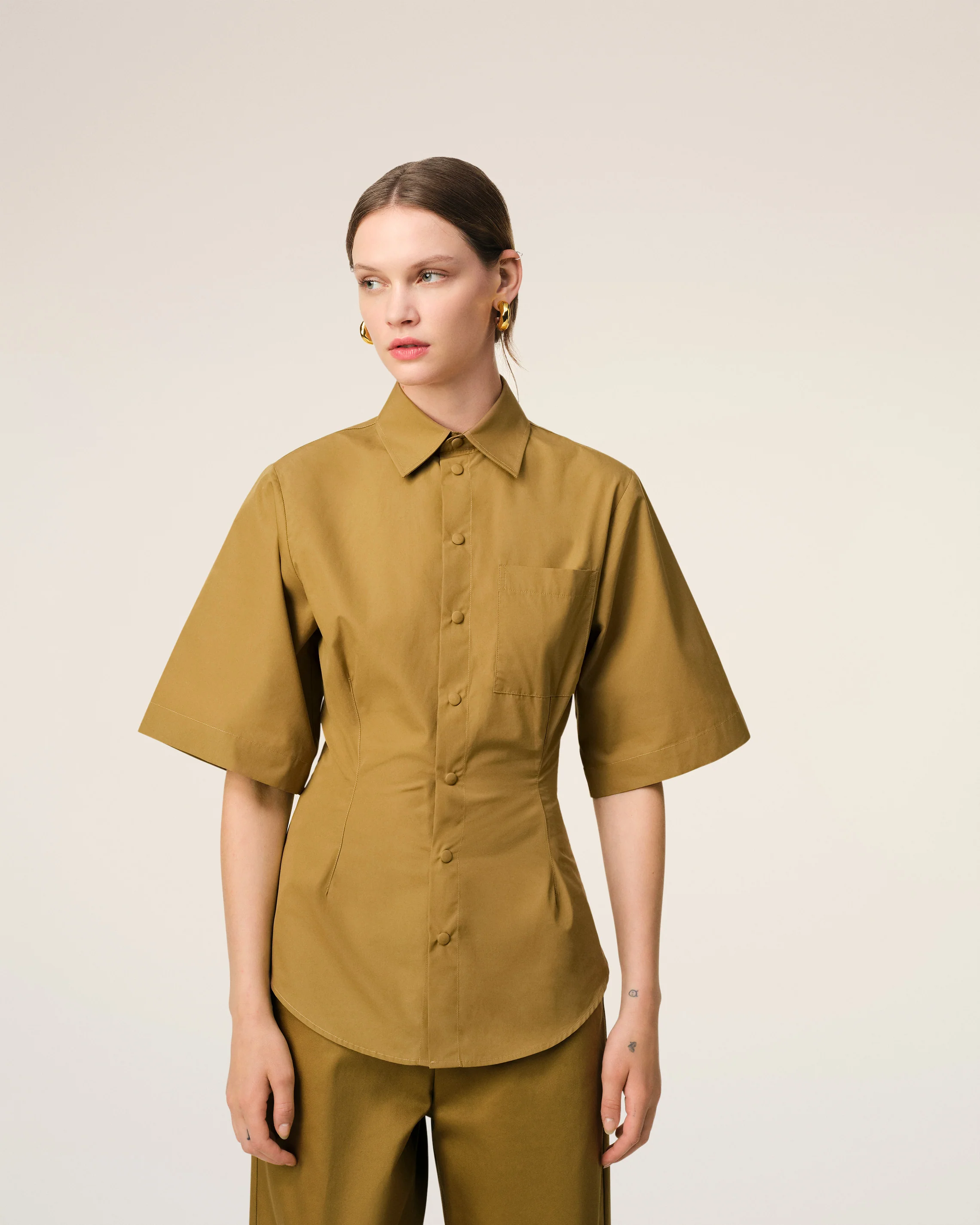Mustard Cotton Short Sleeve Shirt