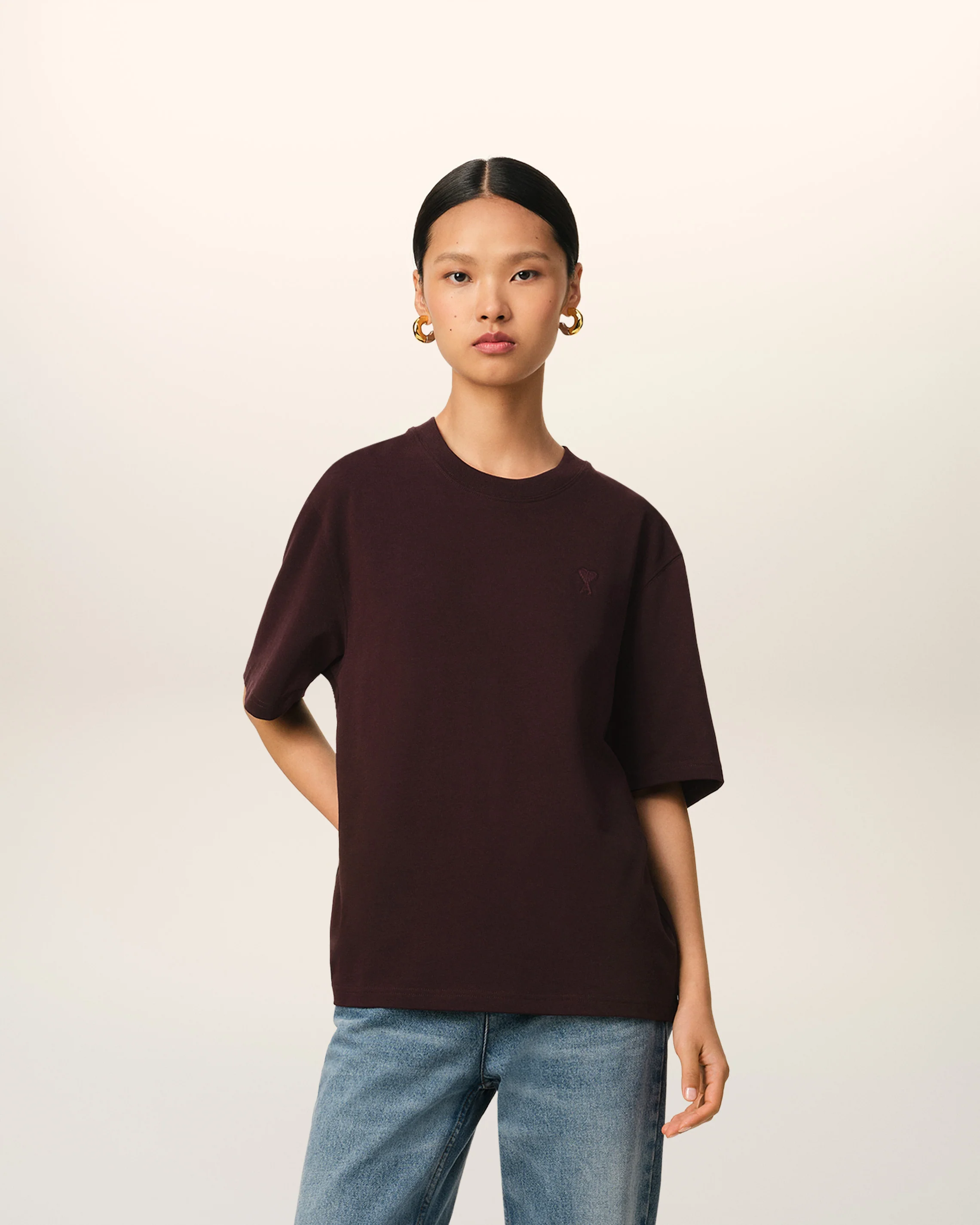 Burgundy Cotton Tonal Ami de Coeur T-Shirt