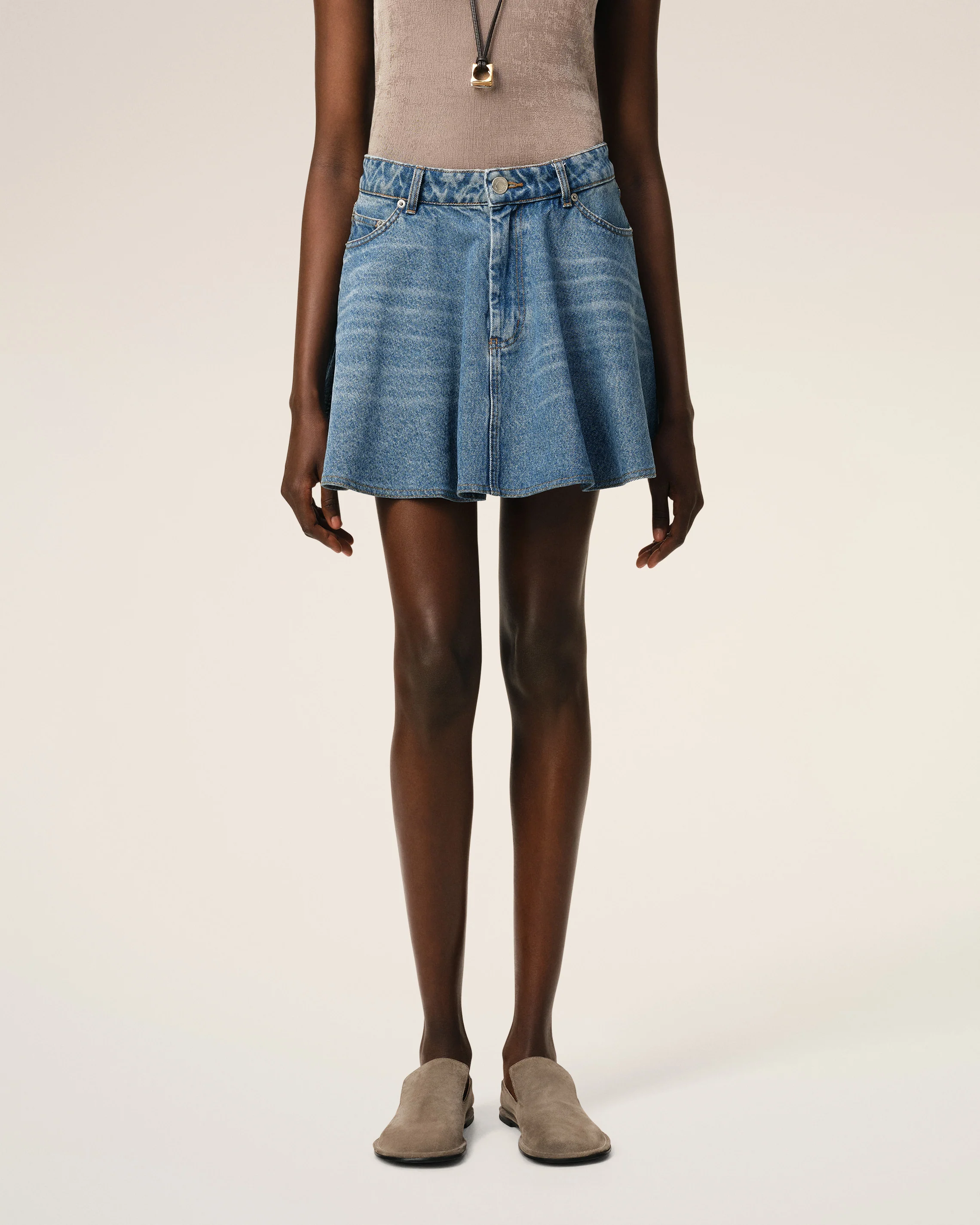 Blue Cotton Flare Mini Skirt