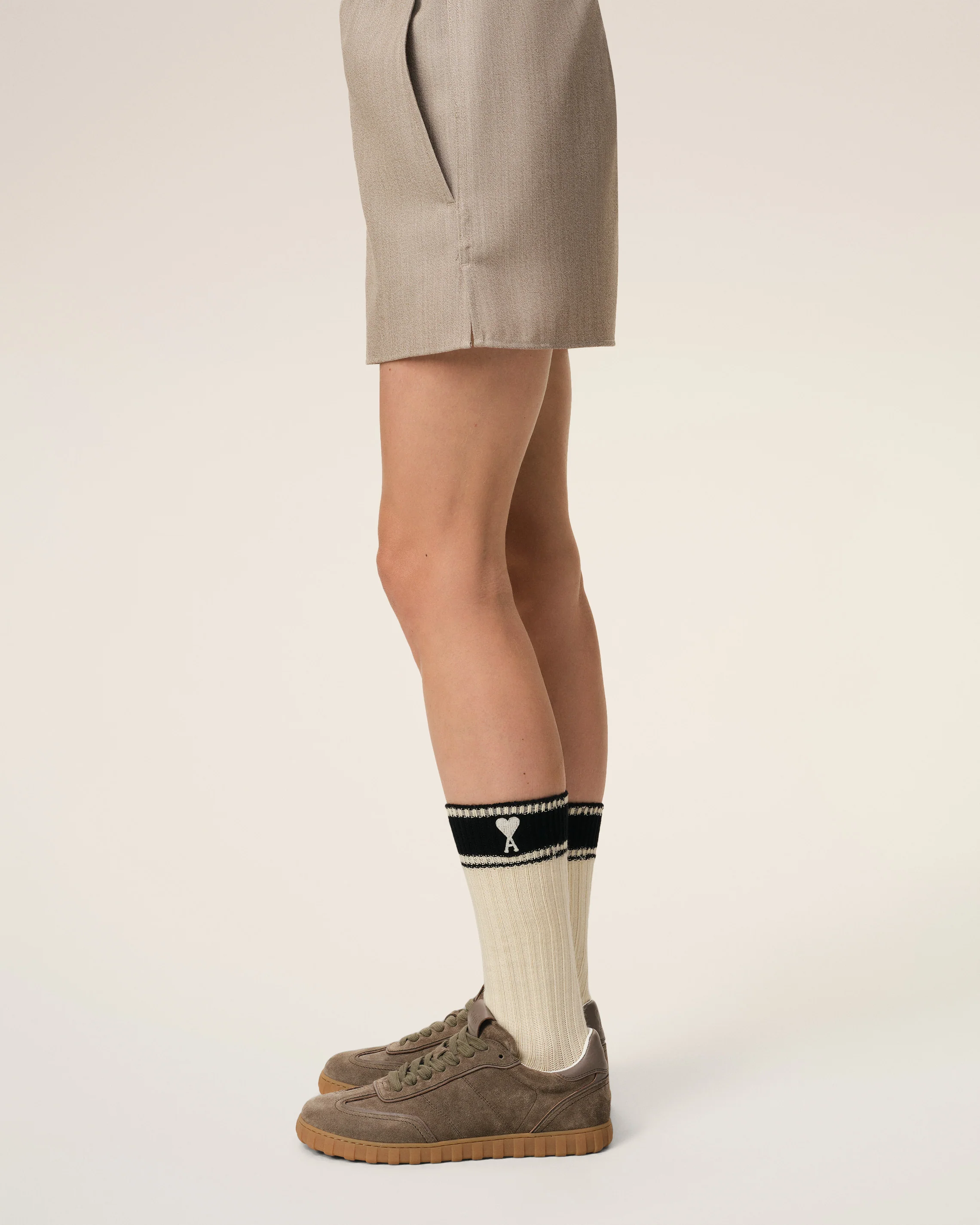 Beige Cotton Ami de Coeur Striped Socks