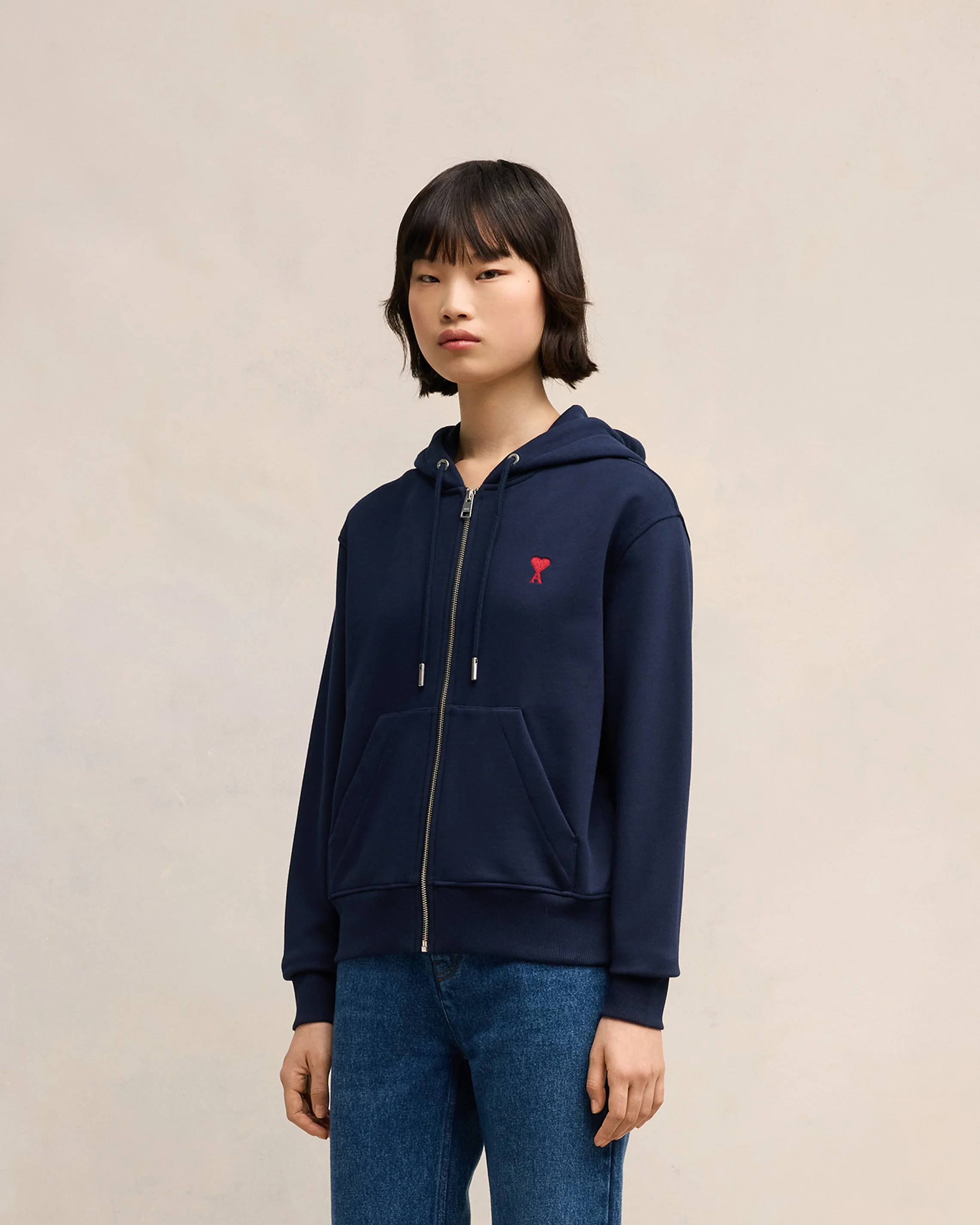 Navy Cotton Ami de Coeur Zipped Hoodie