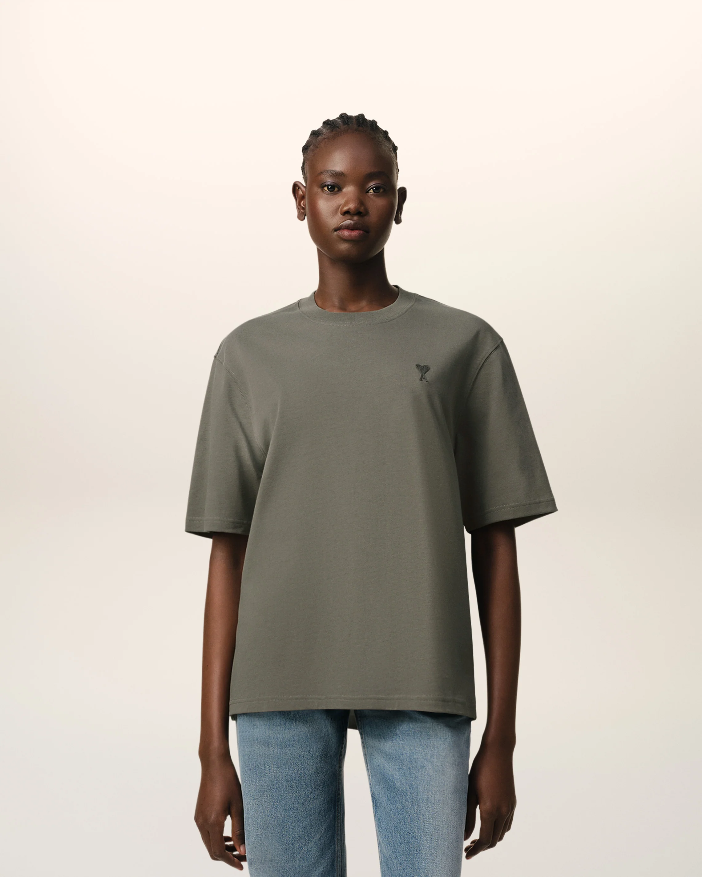 Taupe Cotton Tonal Ami de Coeur T-Shirt