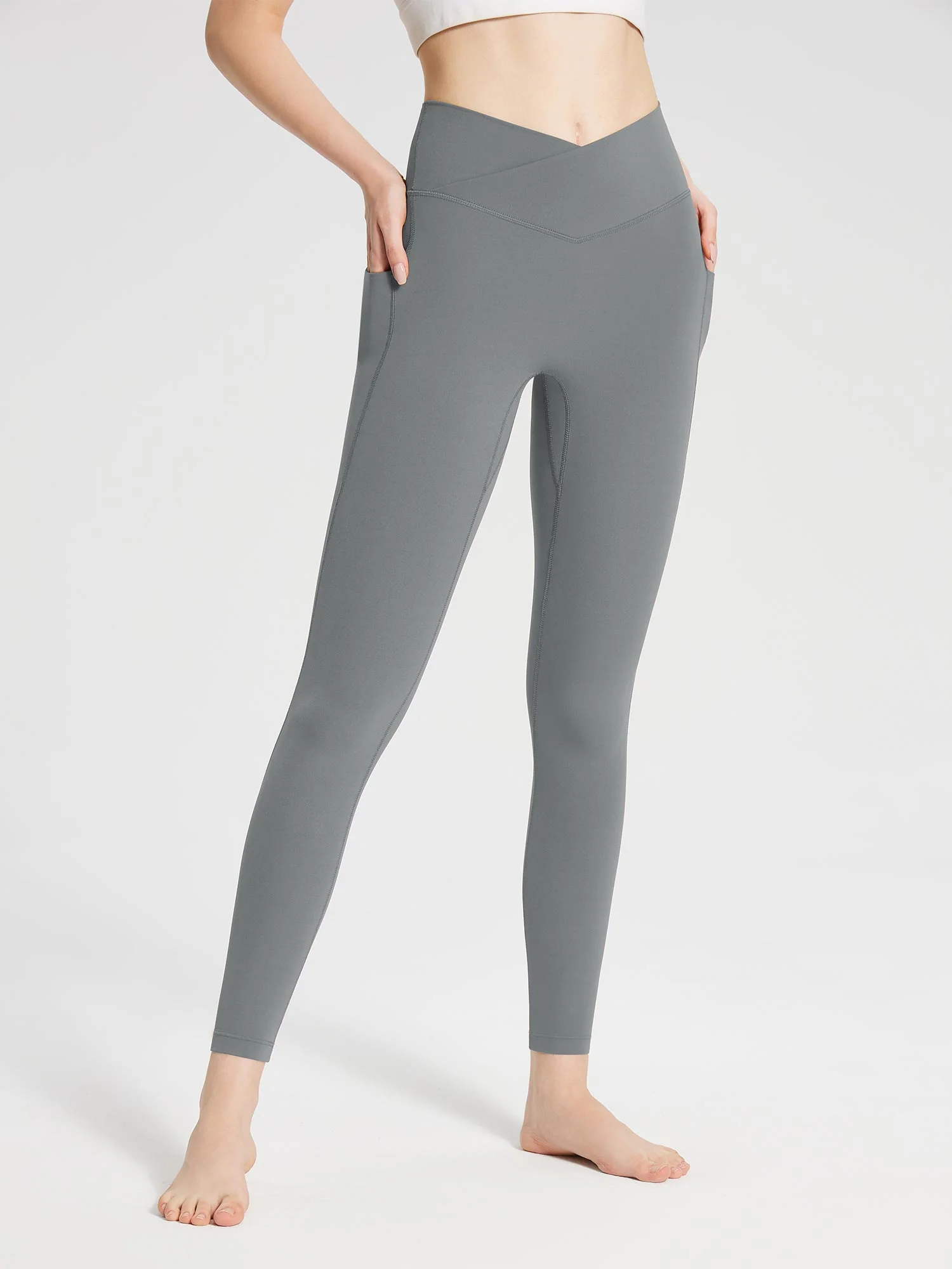 Lycra Cross-Waist High-Rise Leggings