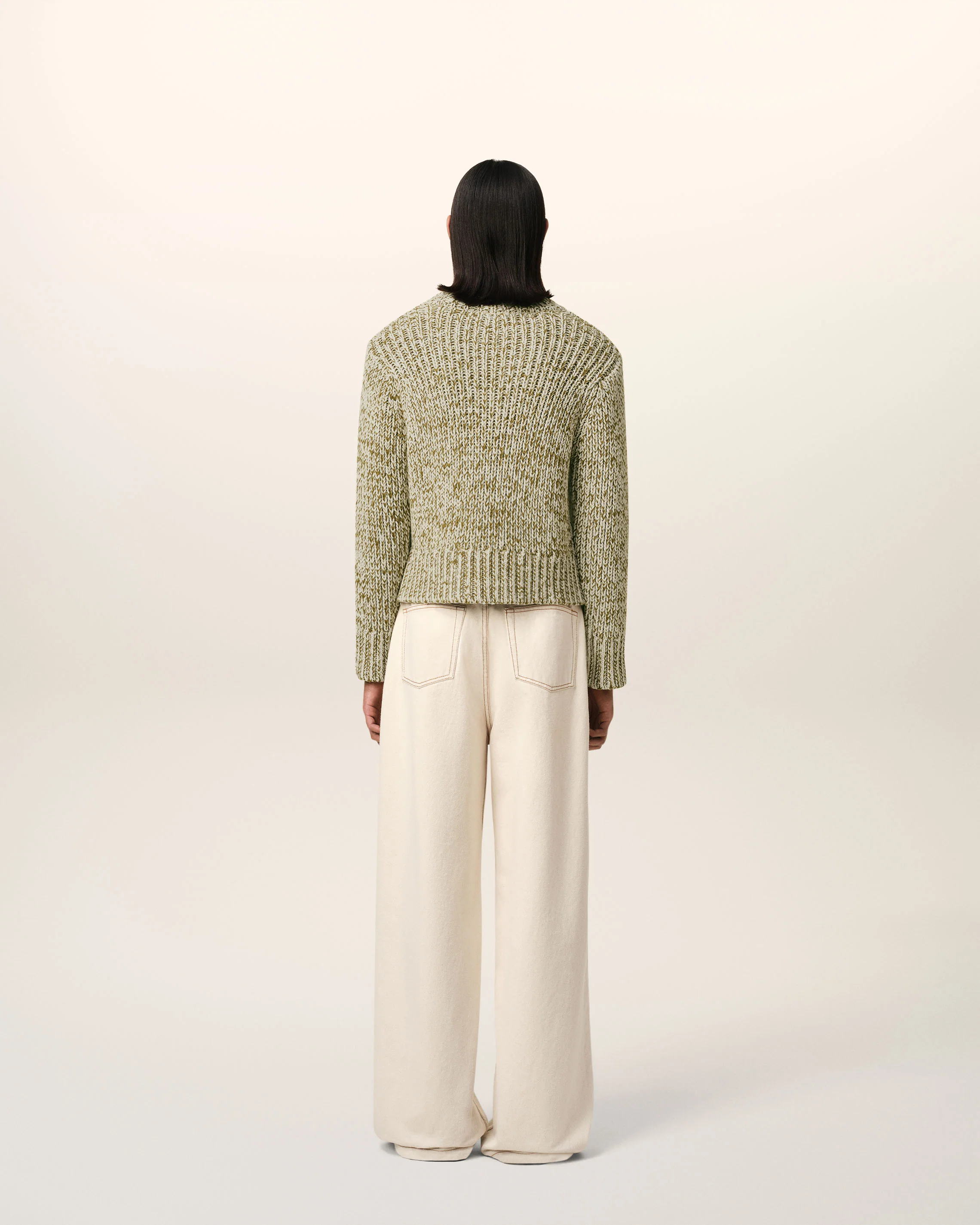 Green Mouliné Textured Knit Crewneck Sweater