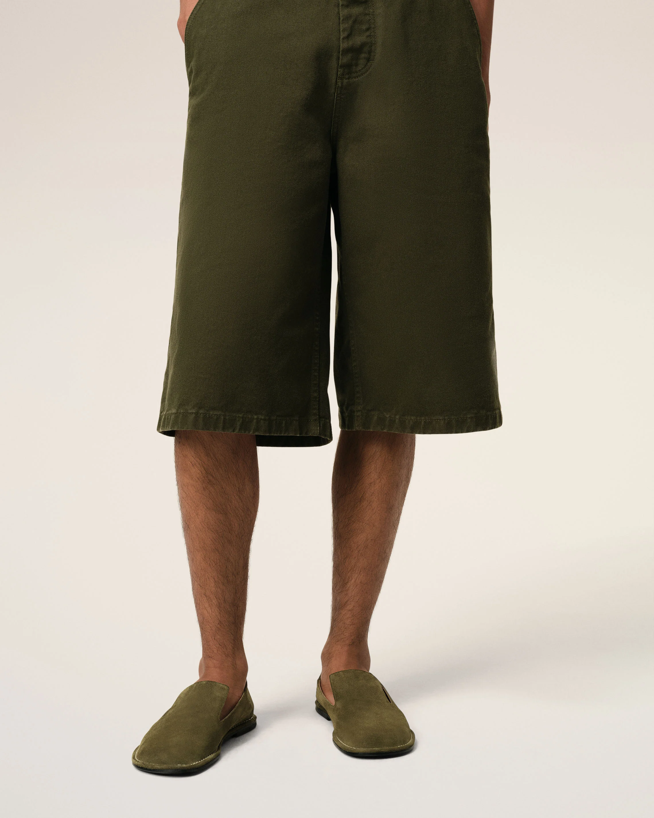 Khaki Leather Midi Slippers