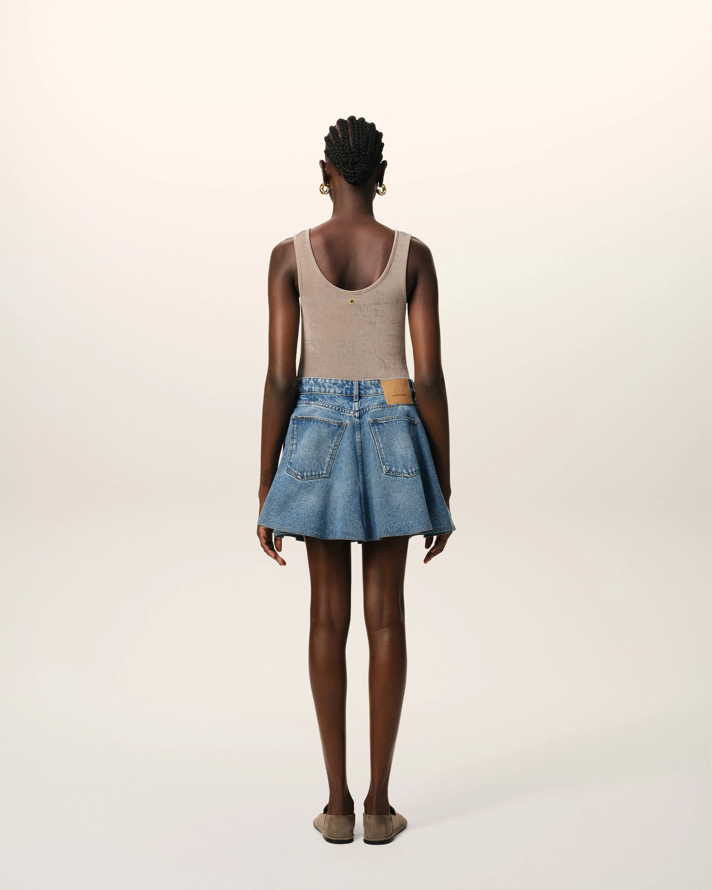 Blue Cotton Flare Mini Skirt