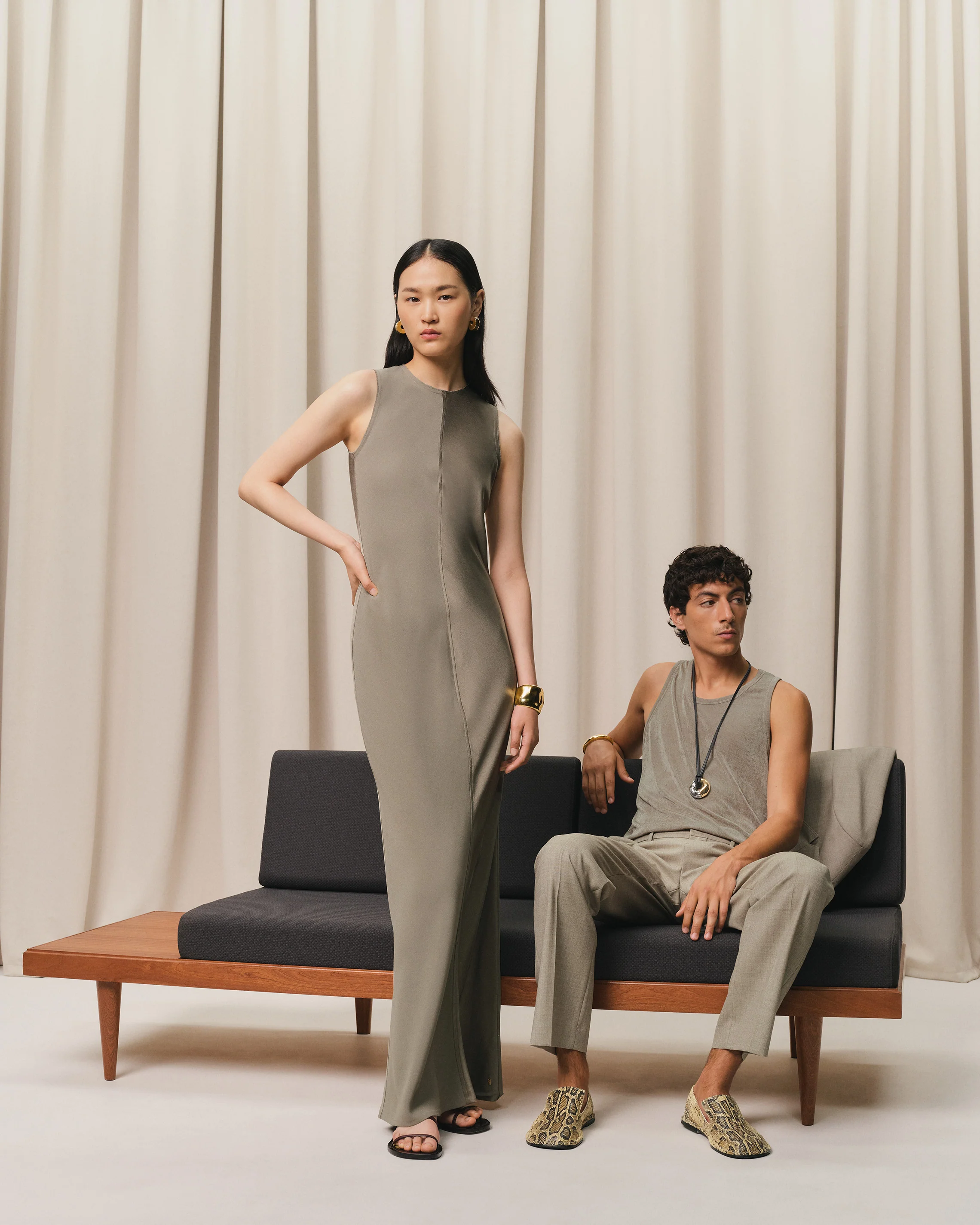 Beige Wool Straight Fit Trousers