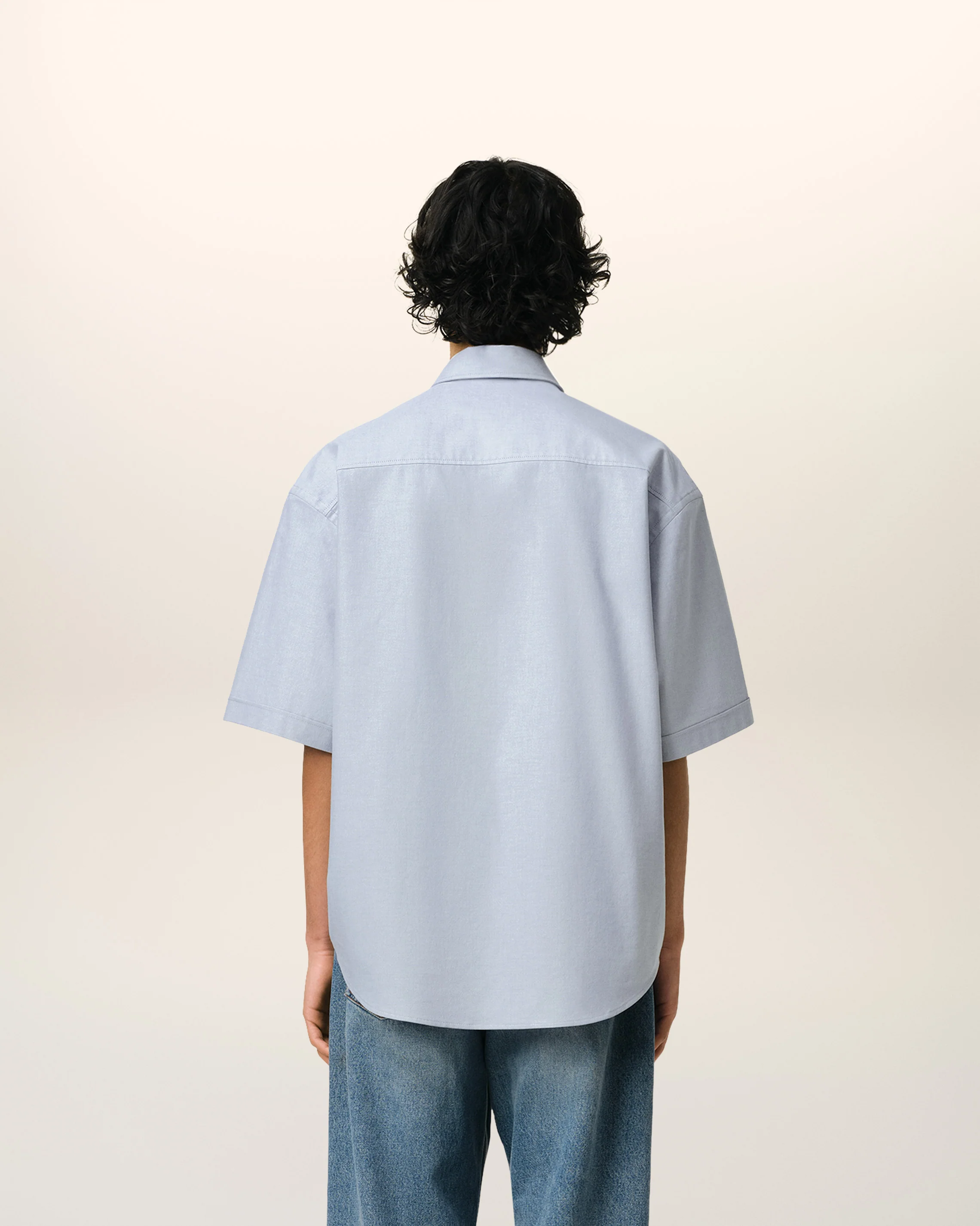 Blue Cotton Boxy Fit Short Sleeves Shirt