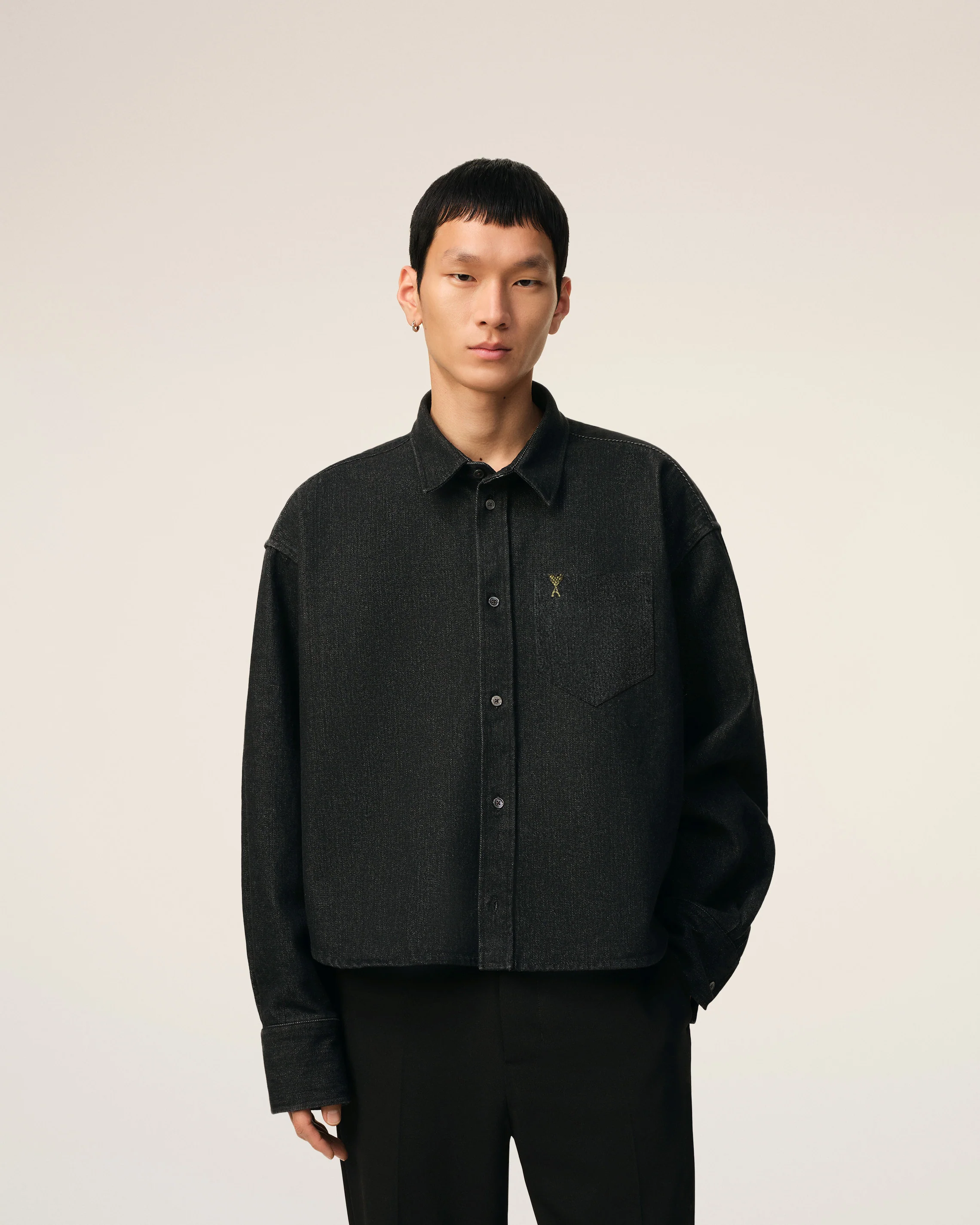 Black Cotton Cropped Ami De Coeur Shirt