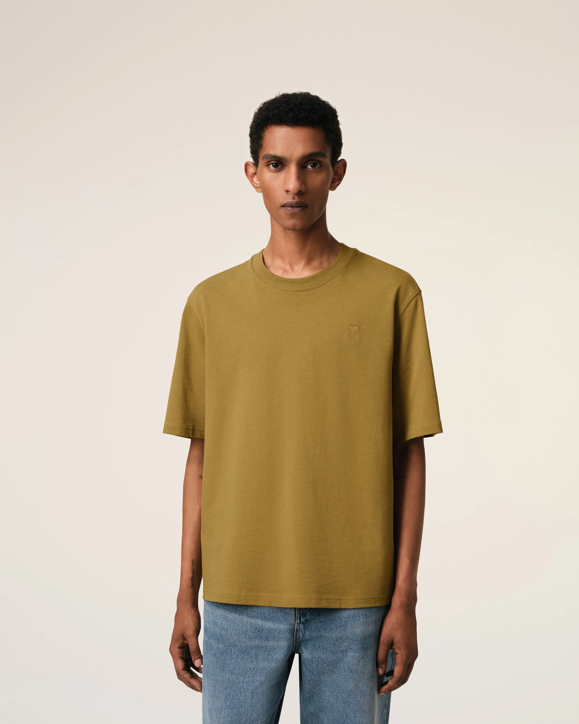 Mustard Cotton Tonal Ami de Coeur T-Shirt