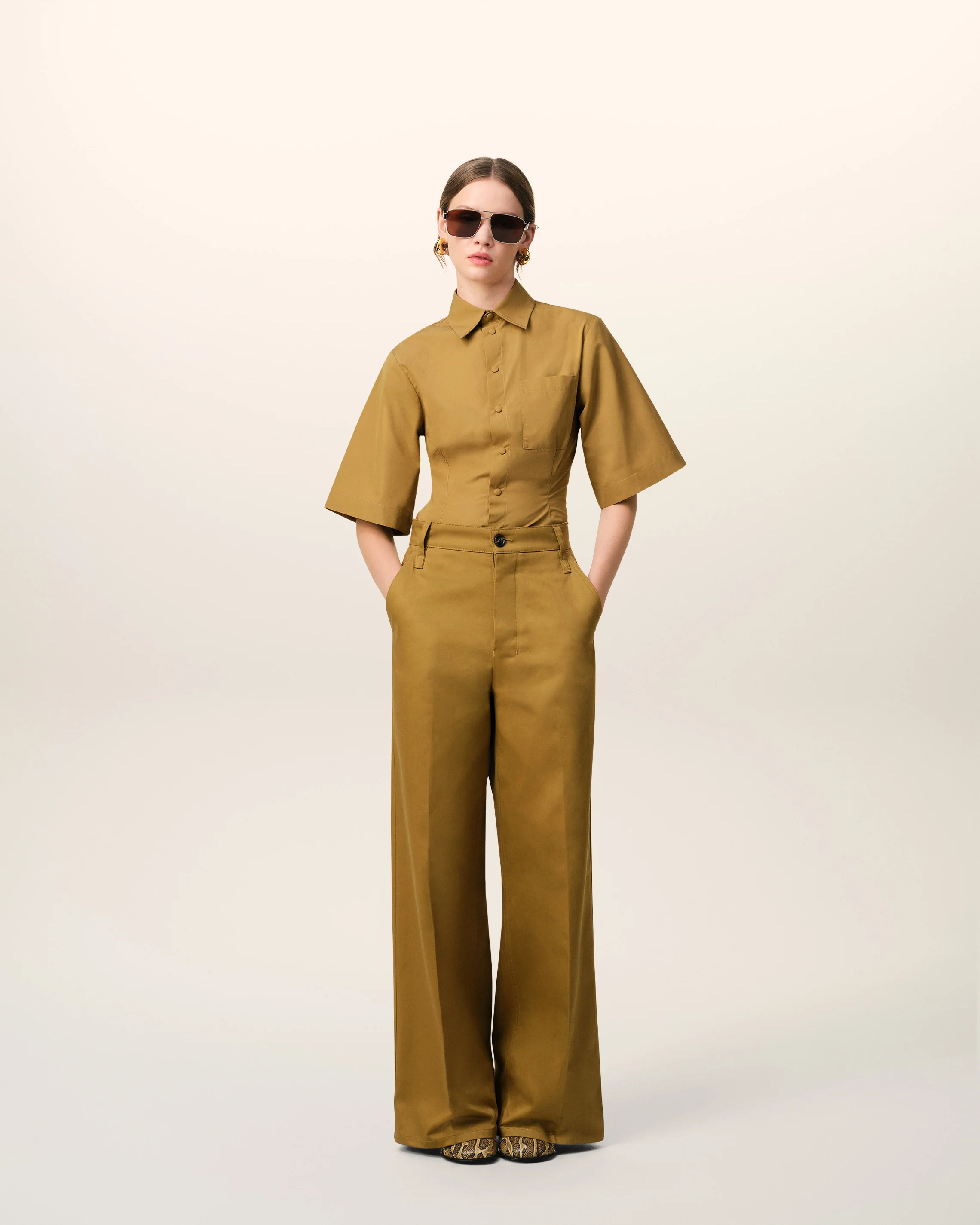 Mustard Cotton Baggy Fit Trousers