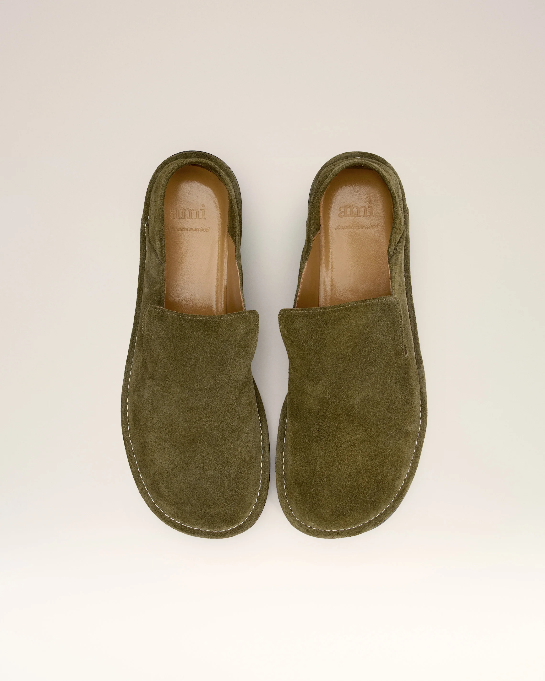 Khaki Leather Midi Slippers