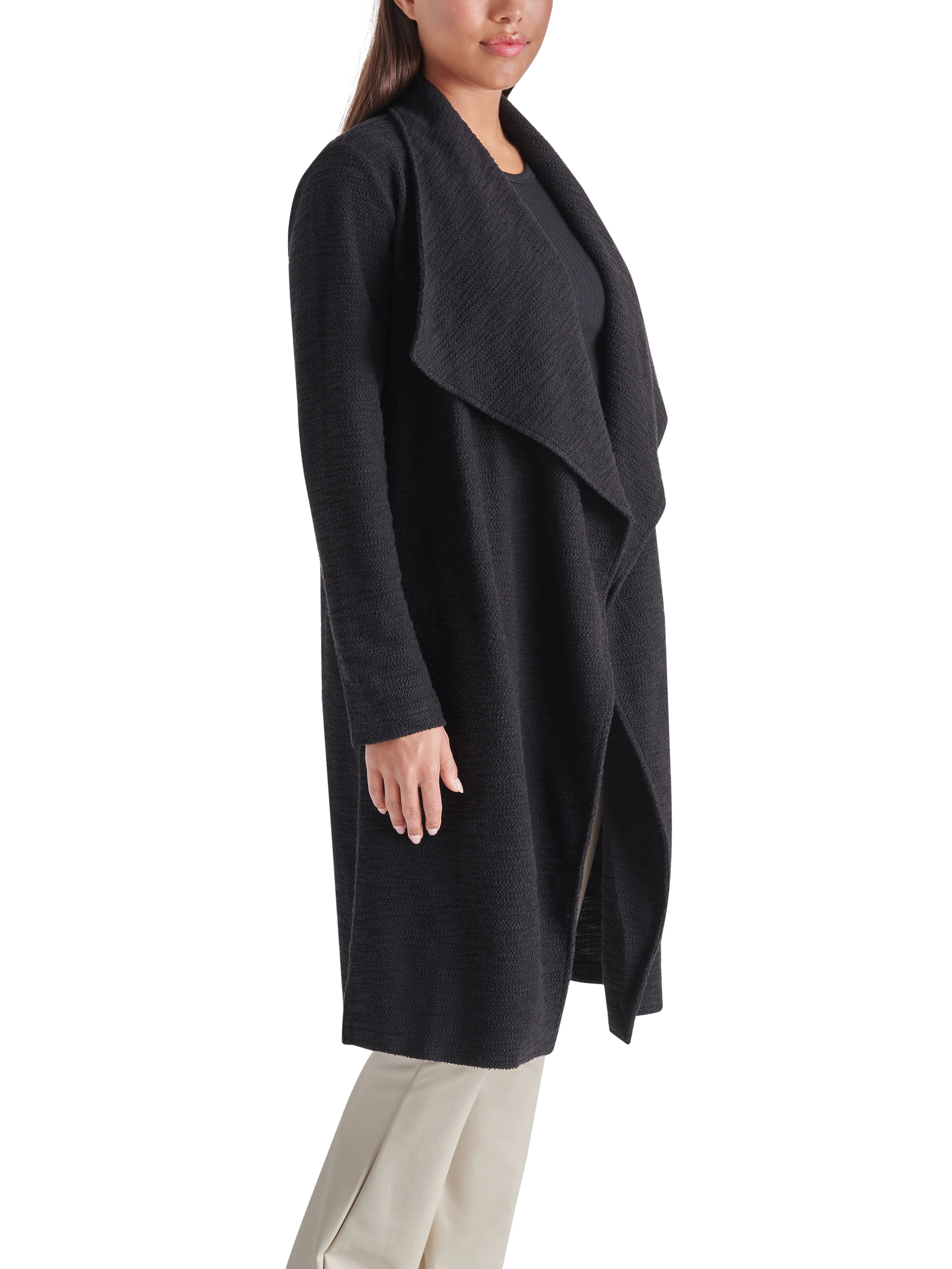 DRAPE FRONT SLUB KNIT JACKET BLACK